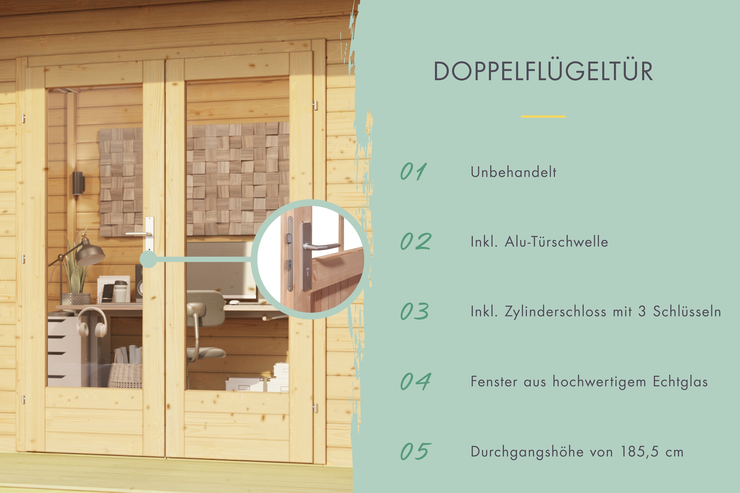 Karibu Gartenhaus »Lettinsee«, 38mm, inkl. Dachbegrünung mit wasserabweisender Profilierung
