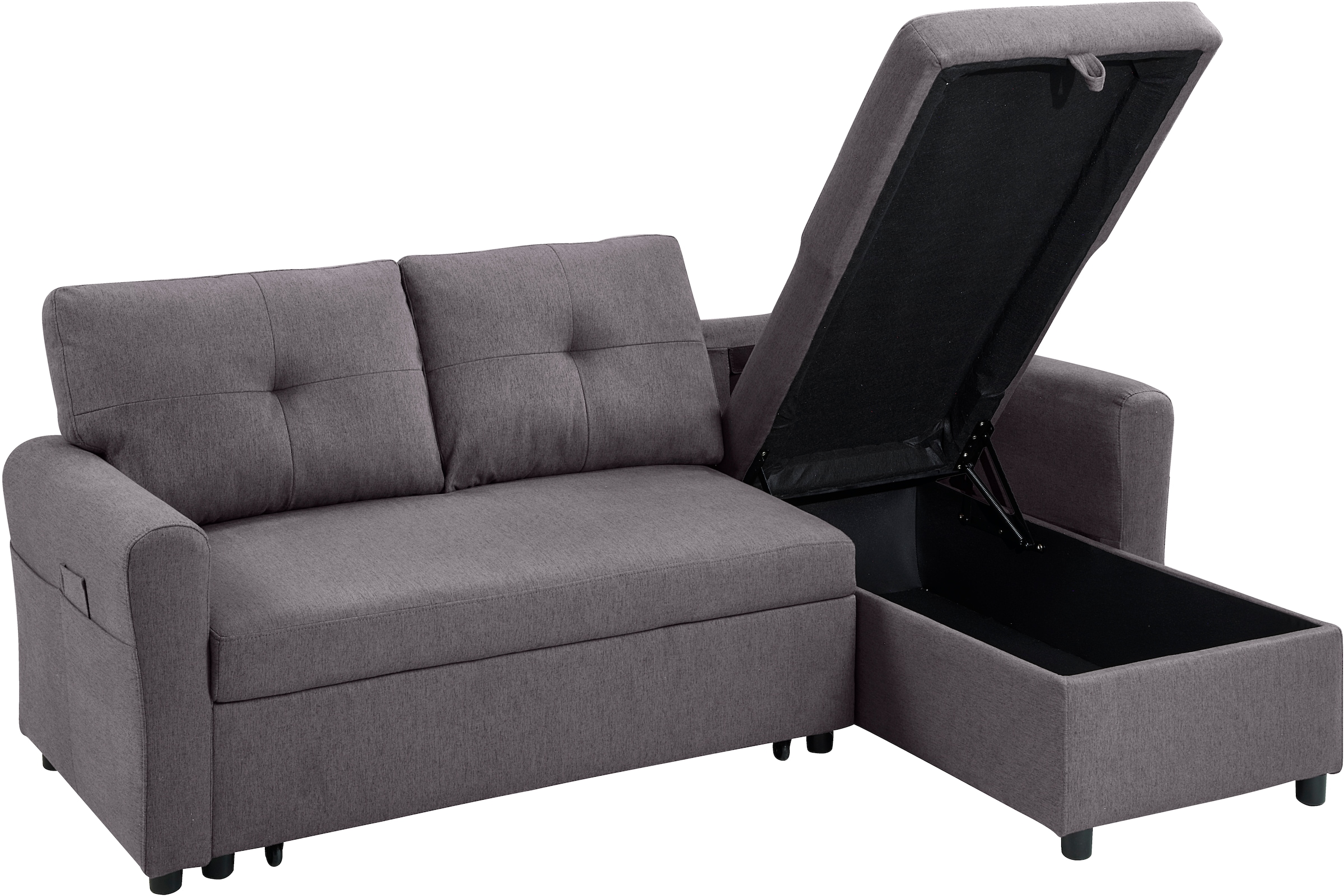 ATLANTIC home collection Ecksofa »Gustavo L-Form«, mit Schlaffunktion, Stauraum & seitlichen Taschen
