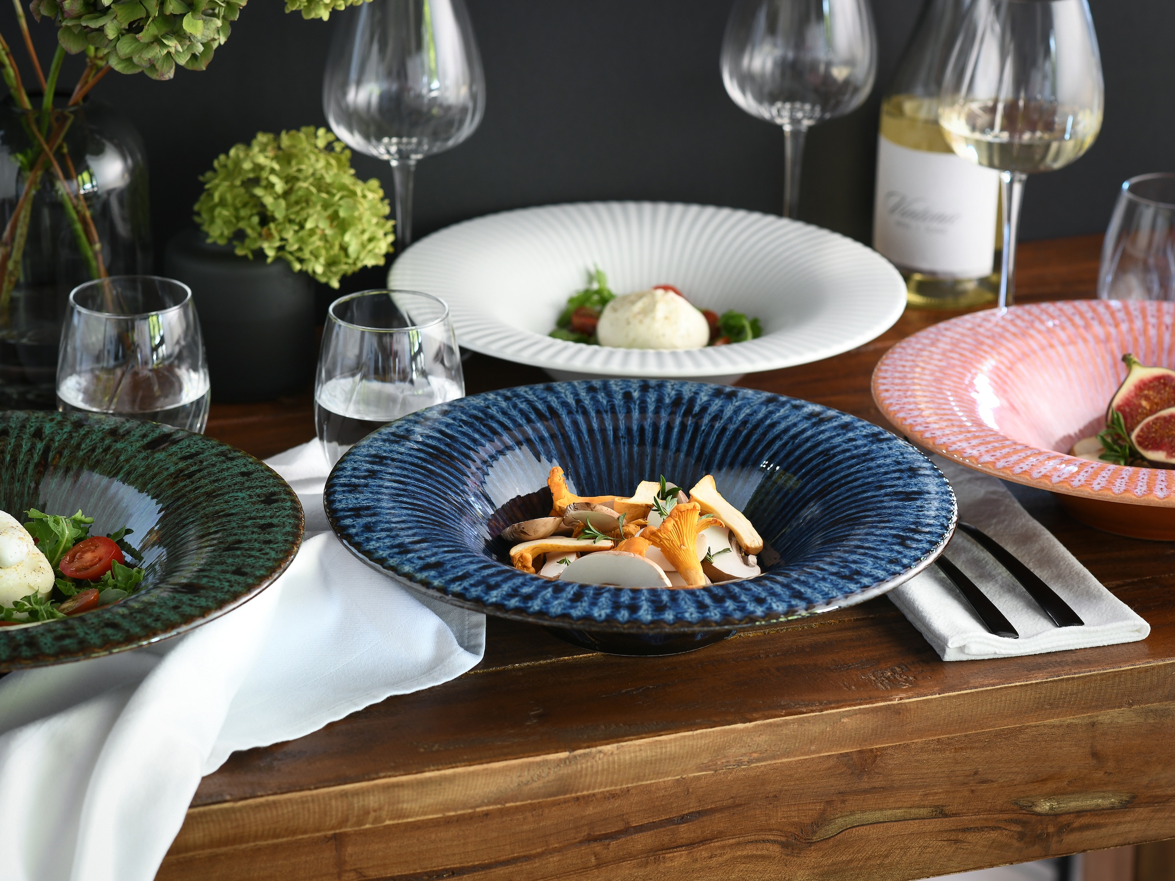 CreaTable Teller »Allegra Magic, Gourmetteller, 4-tlg.« Moderne Coupeform, Reaktivglasur