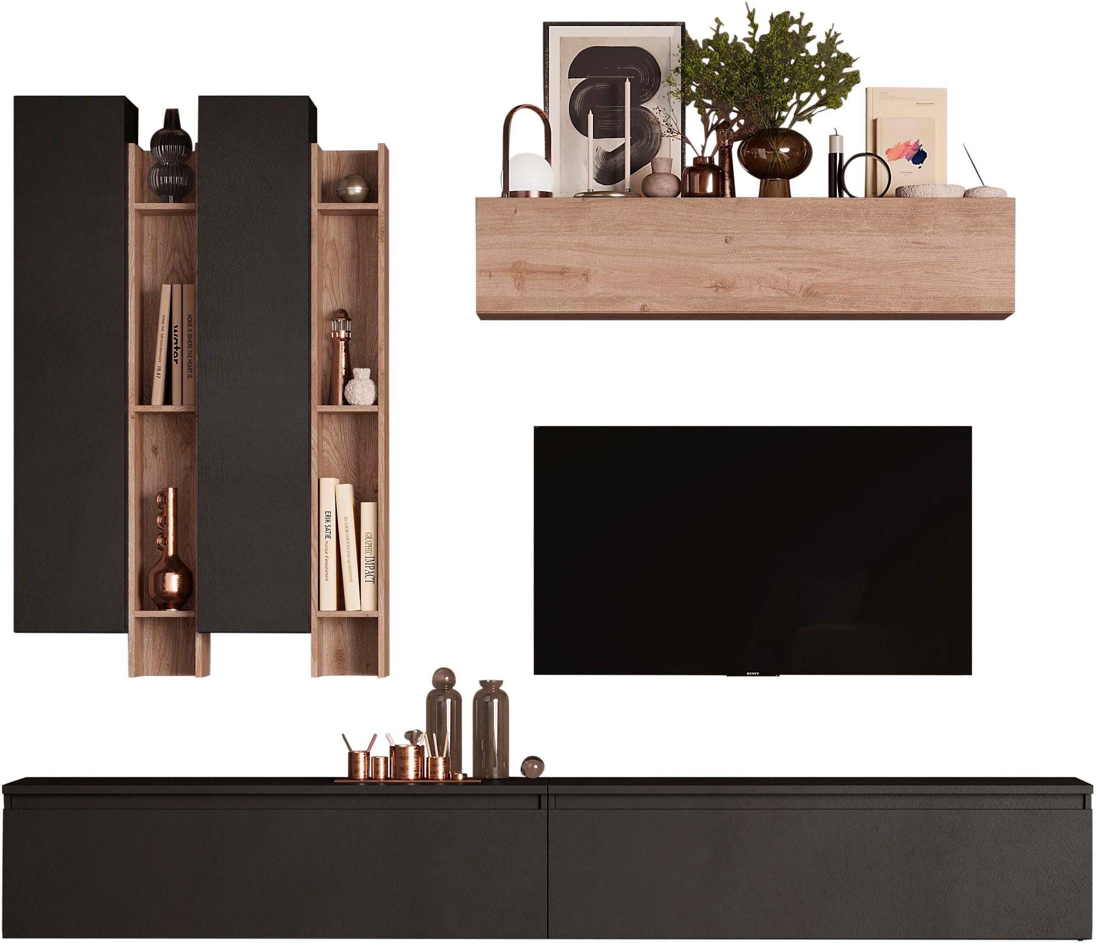INOSIGN Wohnwand »INFINITY, 7tlg. Breite 276 cm, Höhe variabel, Schrankwand, Anbauwand«, (7 St.), (2x Lowboard, 3x Hängeschrank, 2x Wandregal)