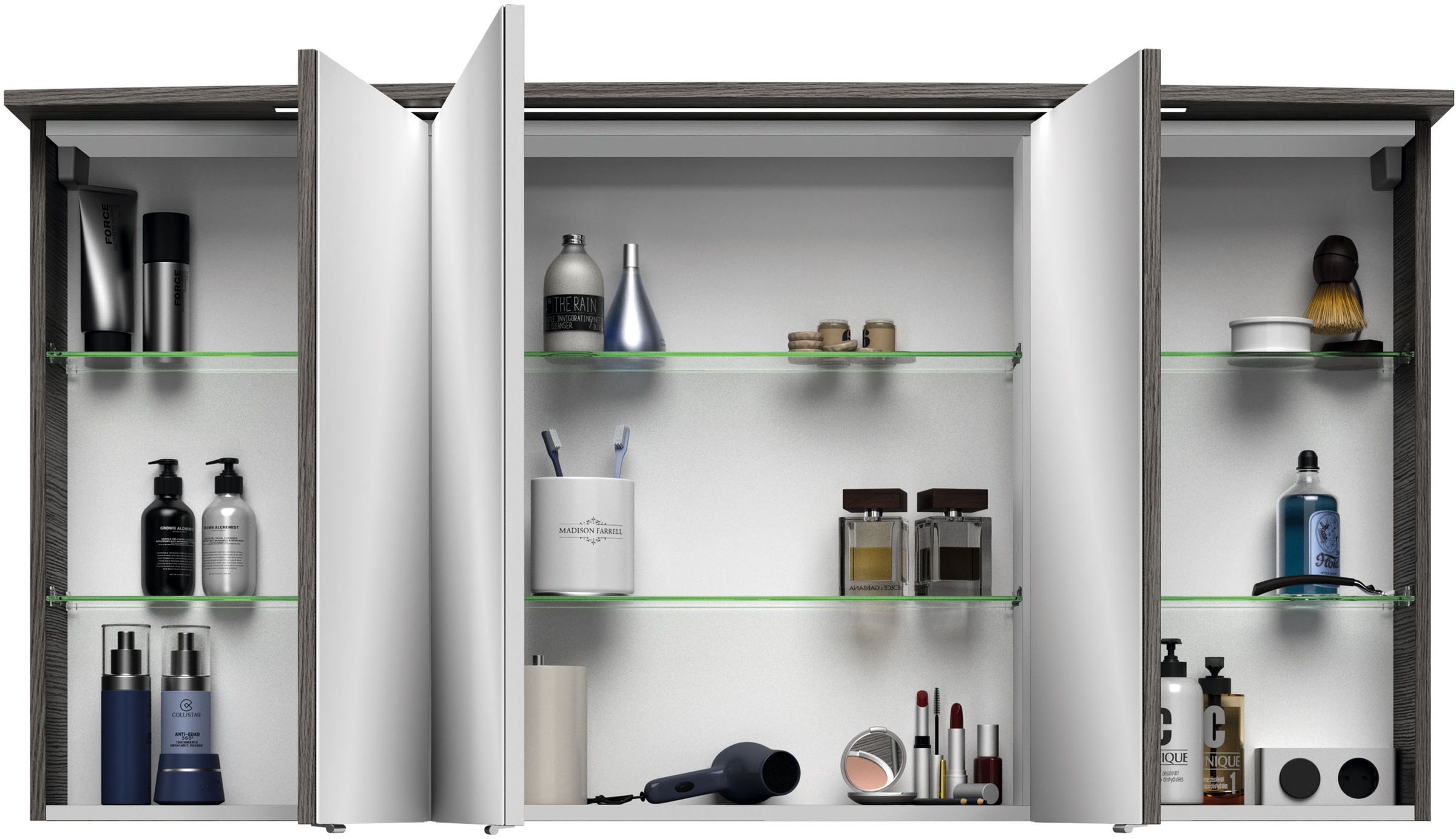 Saphir Badmöbel-Set »Serie 4010 2-teilig Keramik-Waschtisch mit LED-Spiegelschrank«, (Set), Badezimmer Set 144 cm breit, inkl. Türdämpfer, 5 Türen, 2 Schubladen