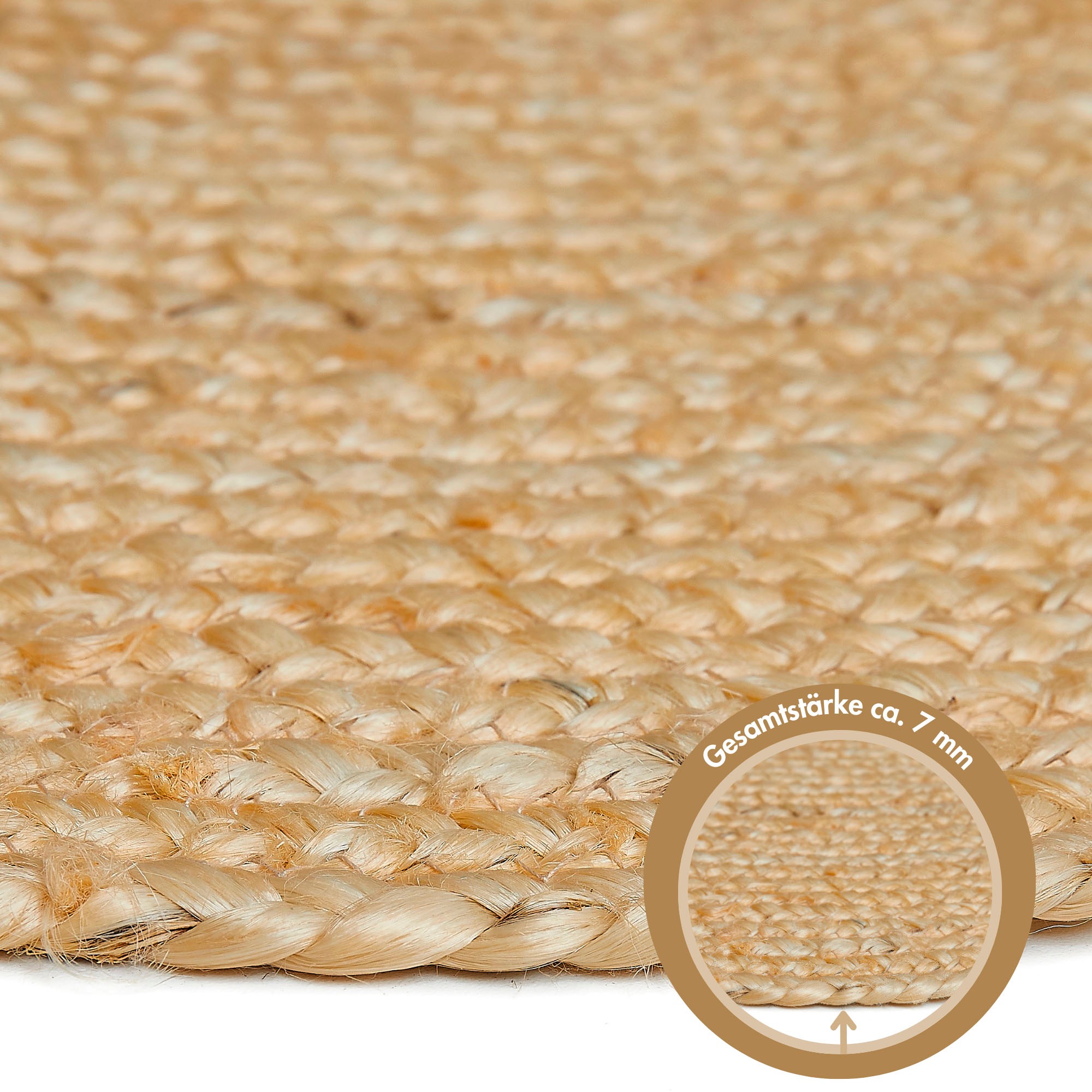 LUXOR living Teppich »Ibo, Juteteppich«, rund, 7 mm Höhe, Wendeteppich, handgeflochten, Naturfaser, Boho-Style, Wohnzimmer
