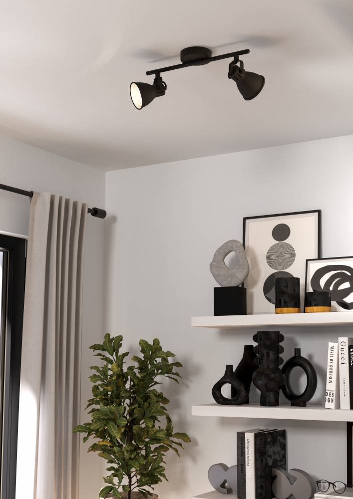 EGLO LED Deckenspots »SERAS 2 Deckenleuchte, Wohnzimmerlampe, Spot, schwarz, Metall, GU10«, 2 flammig, Leuchtmittel LED-Board-GU10 | LED wechselbar, Küchenlampe, Deckenstrahler, 2 flammig, Industrial, modern, 37x6,5cm