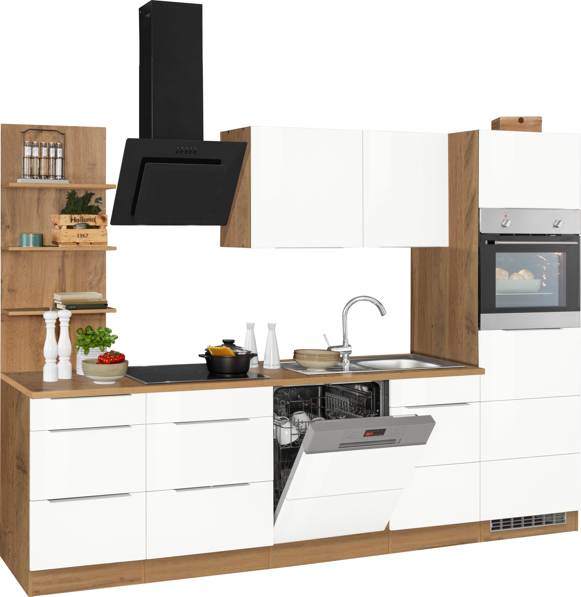 KOCHSTATION Küchenzeile »KS-Brindisi Breite 280 cm«, wahlweise mit E-Geräten und Induktion, mit MDF-Fronten und Regal
