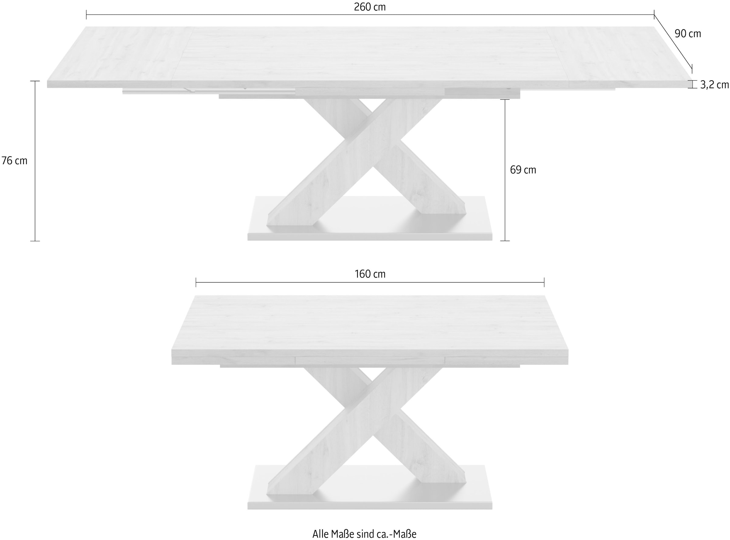 Mäusbacher Esstisch »Komfort C«, mit X-Gestell in asteichefarben und mit  Auszug, Breite 160-260 cm online kaufen | Esstische