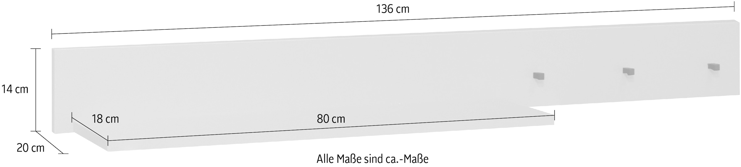 Mäusbacher Hängeregal, Hängeregal Breite "136"
