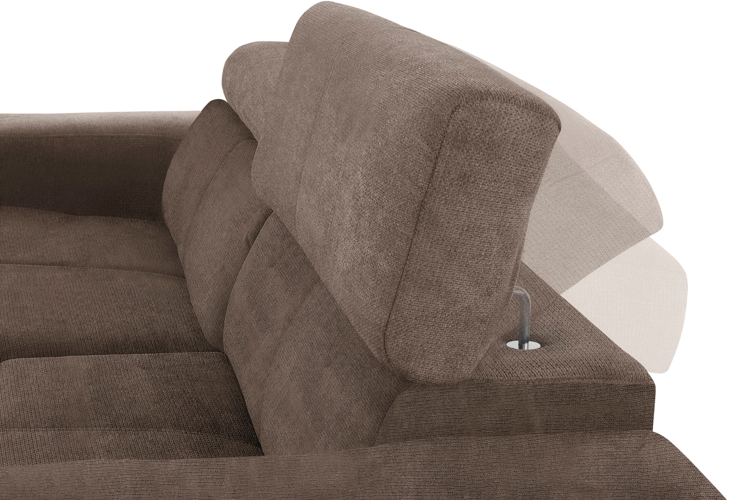 DOMO collection Ecksofa »Brandon, inkl. Kopfteilverstellung, B/T/H: 214/100/80 cm, L-Form«, Mit Kopfteilverstellung, auch in Leder und Cord, L-Form