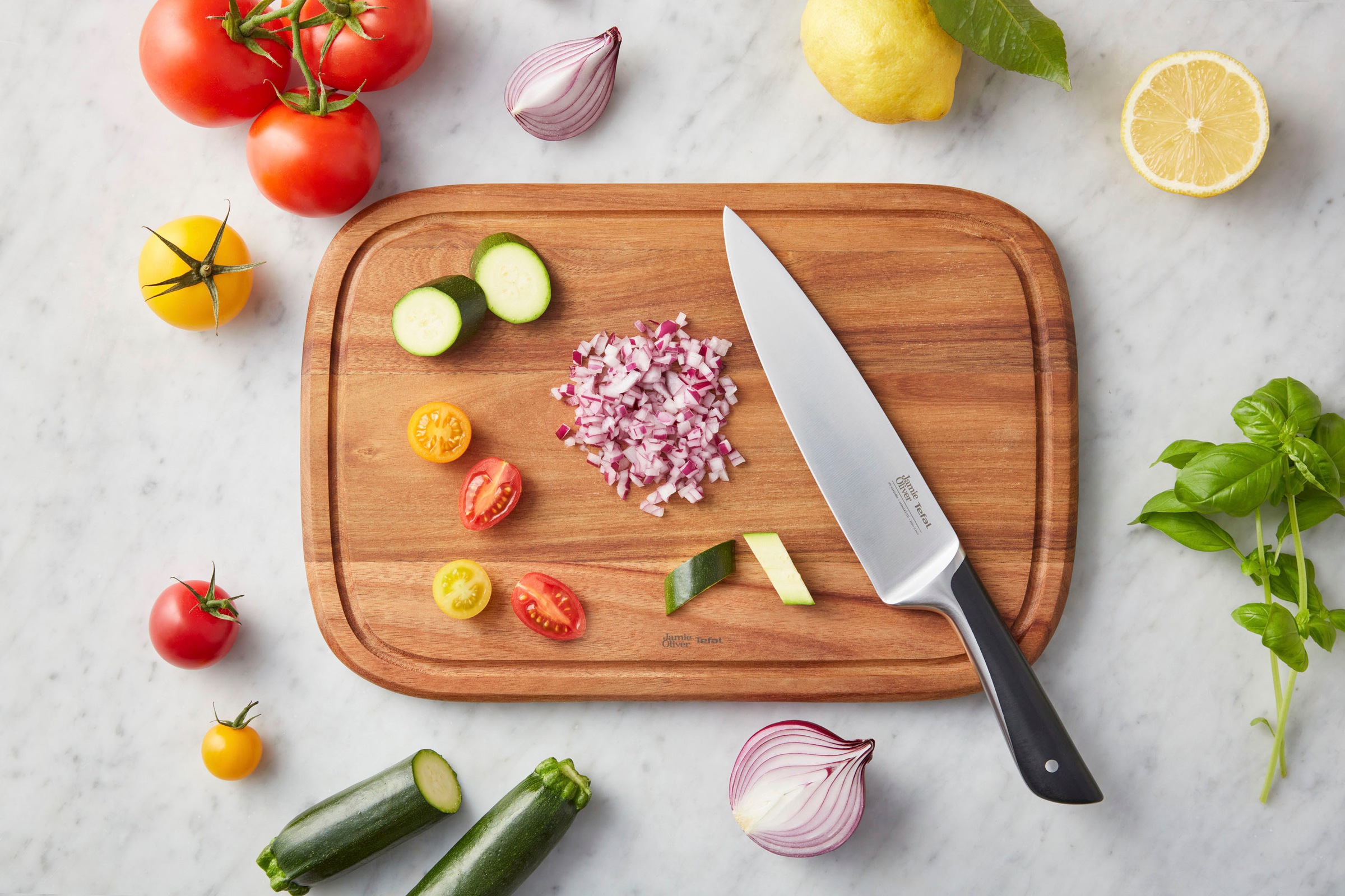Tefal Pfannen-Set »Jamie Oliver Cook Smart«, Edelstahl 18/10, (Set, je 1 Pfanne 24 und 28 cm, 1 Kochmesser), stilvolle Edelstahl-Pfannen, inkl. Kochmesser, Rezeptbuch