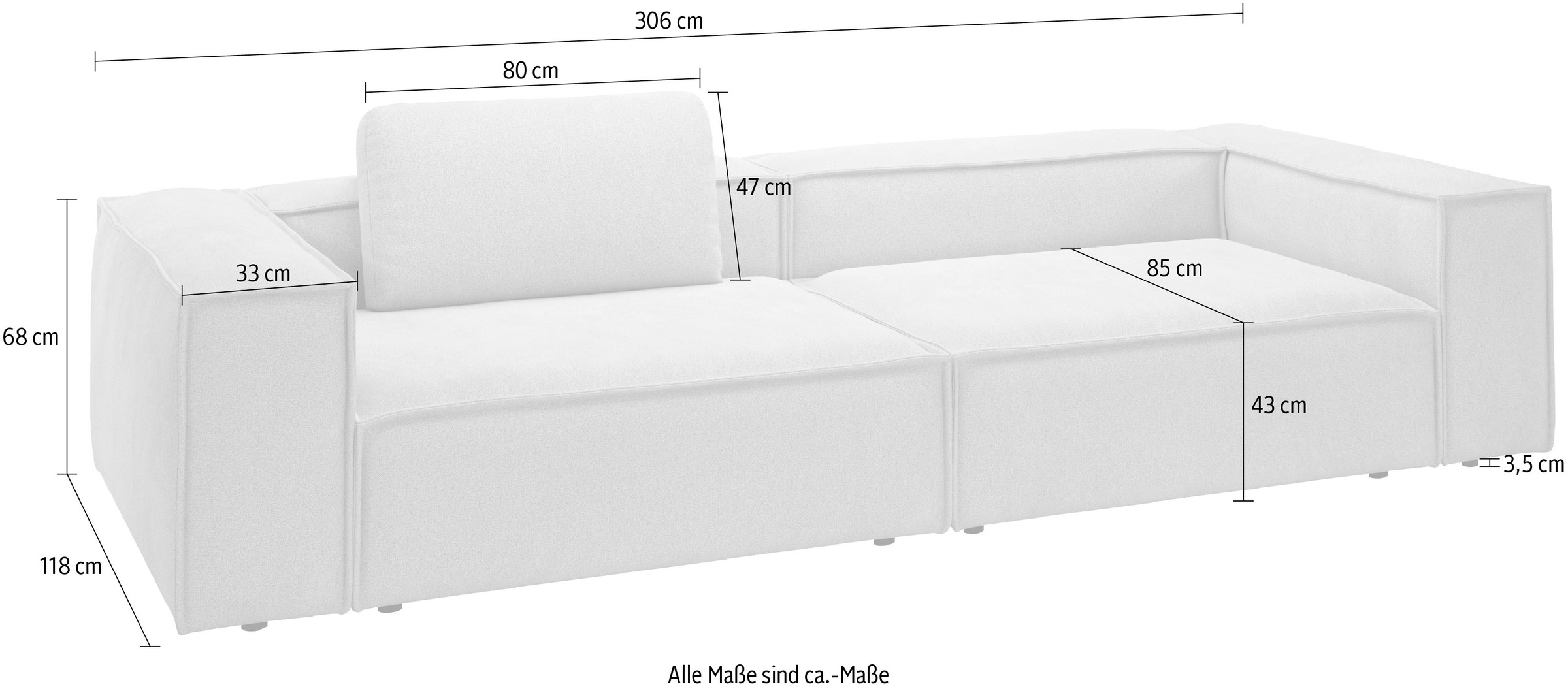 Places of Style 3-Sitzer »Watertown moderner 3-Sitzer«, extra breites Sofa mit in eleganten Bezügen & großzügiger Sitzfläche