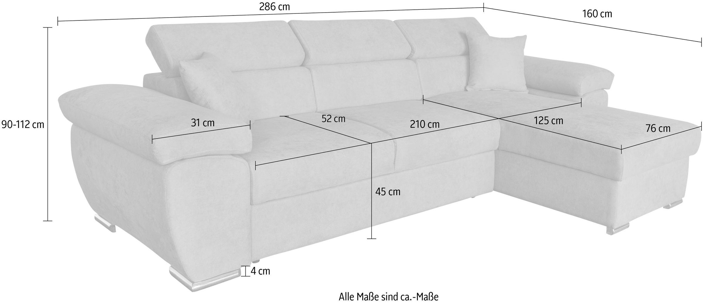GEPADE Ecksofa »Conny, L-Form«, Schlaffunktion, Bettkasten, Recamiere beidseitig montierbar
