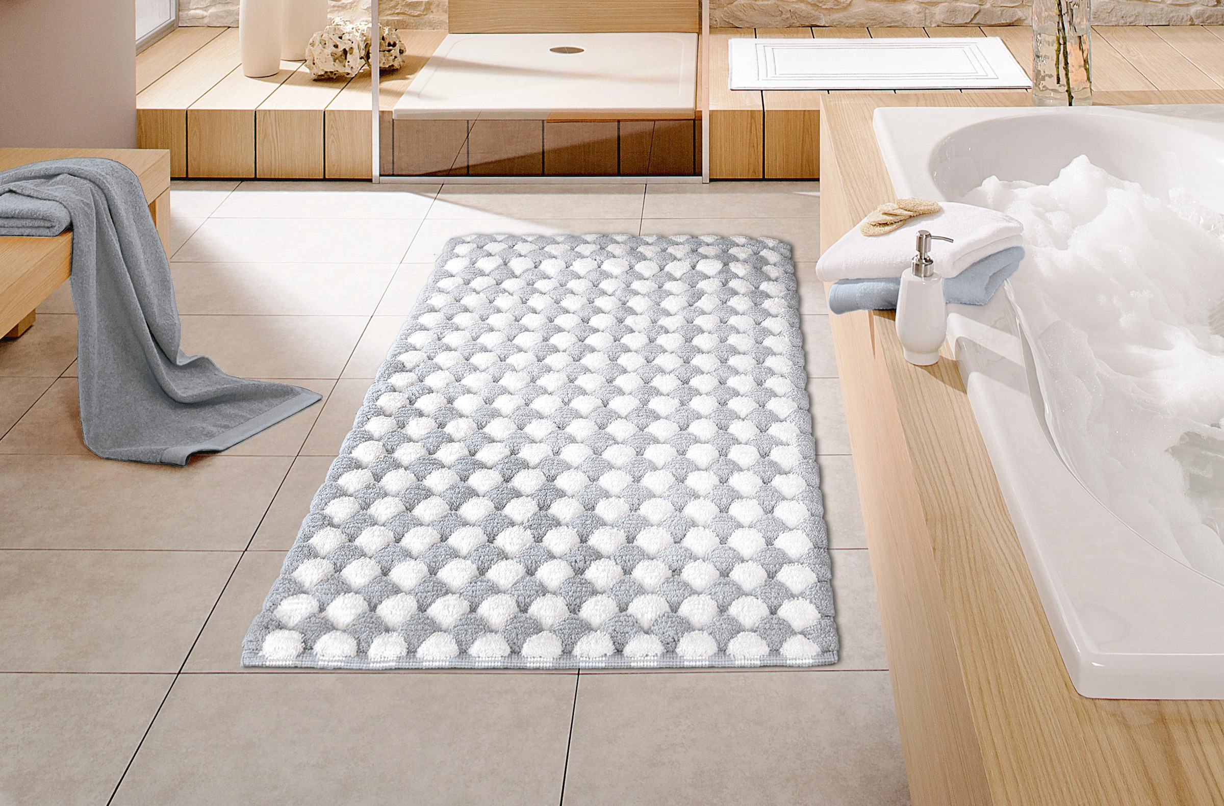 Kleine Wolke Badematte »Merida 1«, rutschhemmend beschichtet, fußbodenheizungsgeeignet, Badteppich, modernes Design, Hoch-Tief Effekt, waschbar