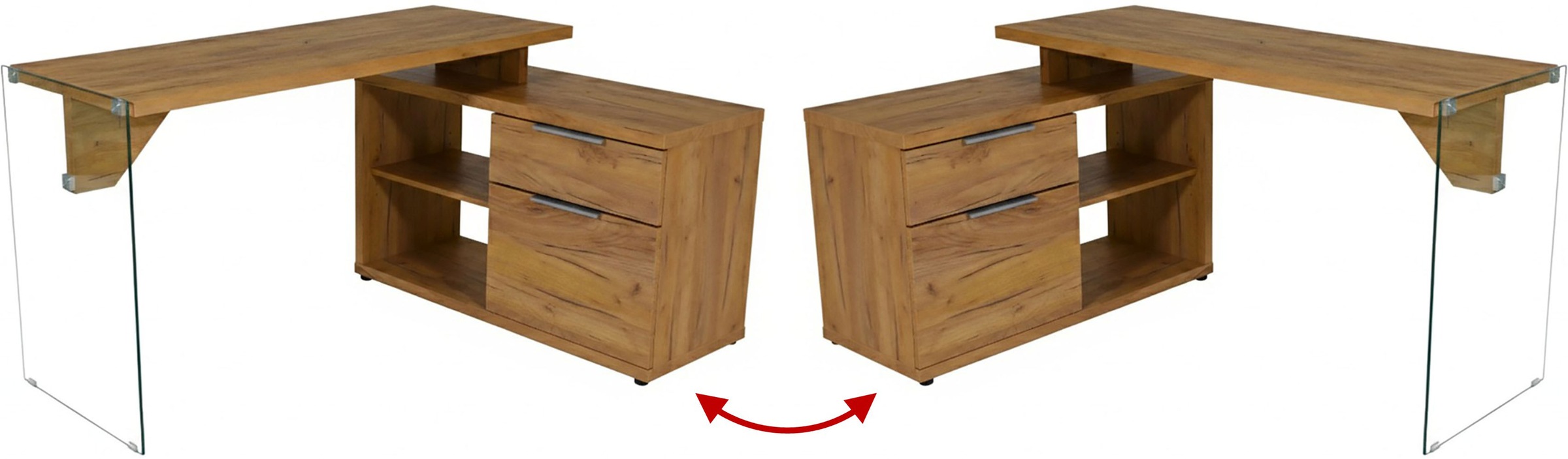 Jahnke Eckschreibtisch »LUX C 135 E« Eckschreibtisch,wechselseitig montierbar,Glas,1 Schublade & 2 Fächer