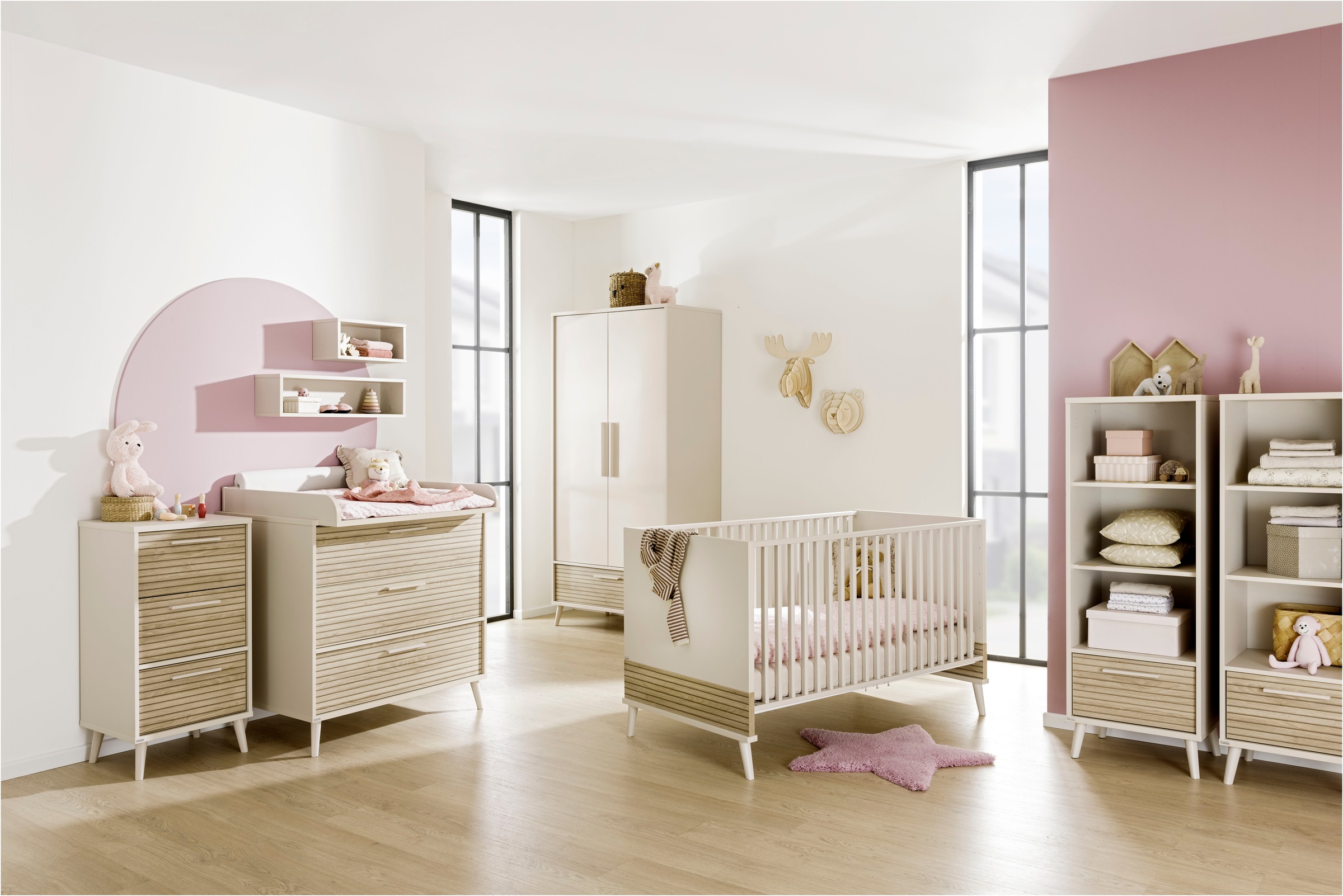 PAIDI Standregal »EEFJE, Regal in modernem Design, Cashmere-Beige mit Groovy-Oak«, (B/H/T ca. 48x139x41cm), mit Schublade, 3 Fächer, Einlegeböden variabel