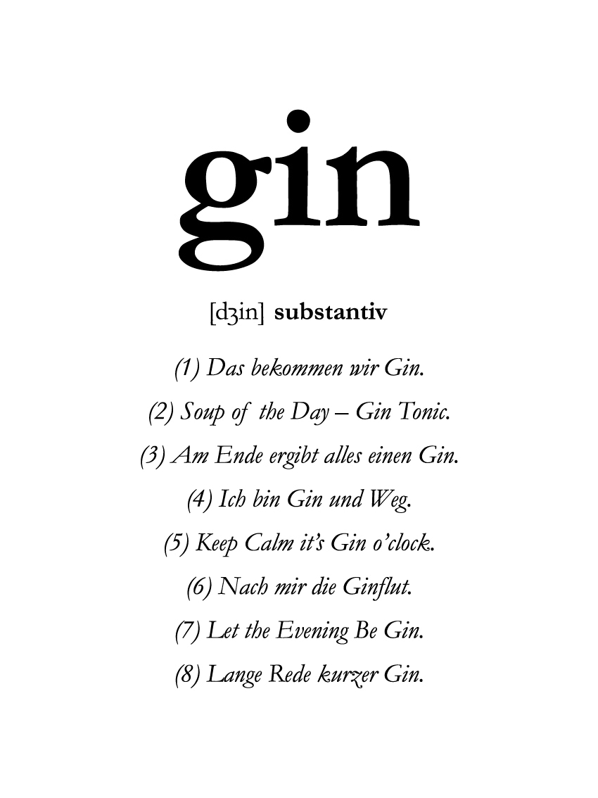 queence Bild mit Rahmen »oder Poster, Gin« Schriftzug | Schwarz-Weiß | Sprüche & Texte 1 Stk. tlg.