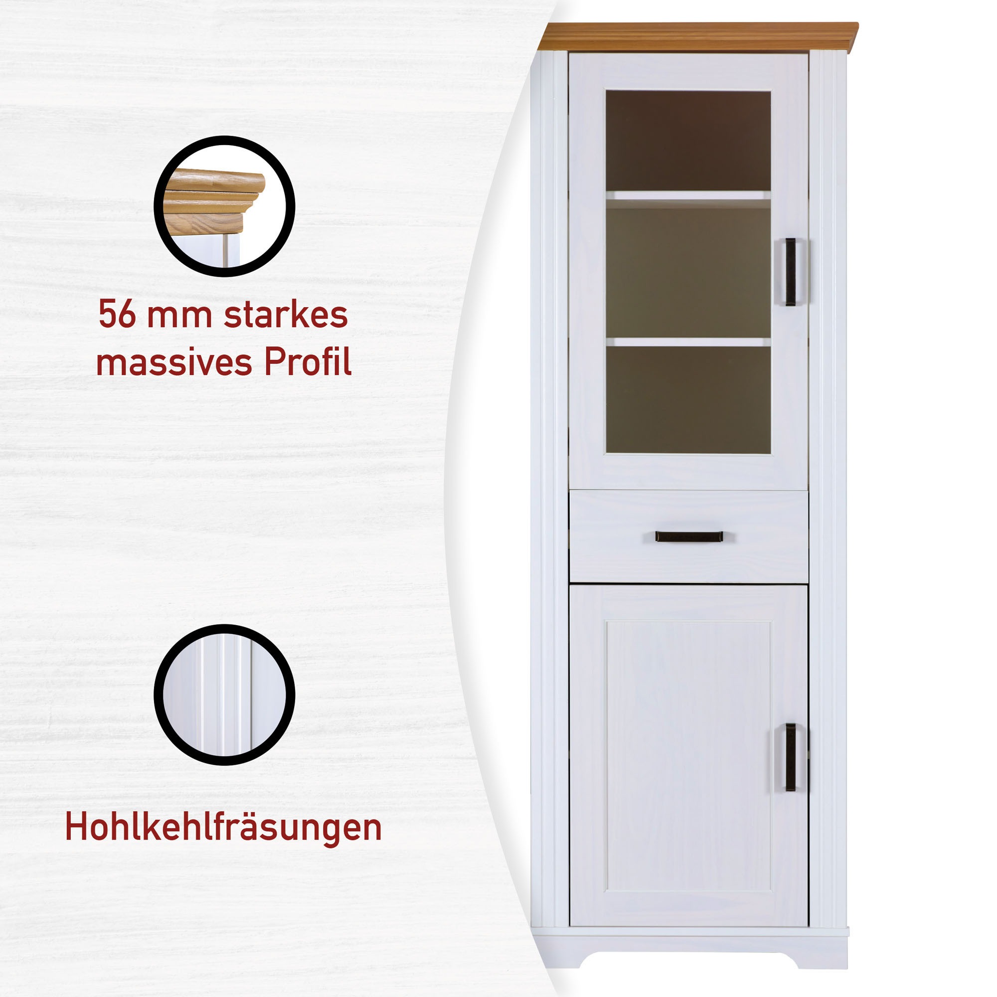 Inter Link Vitrine »Vitrine Maluno« 1 Stk. tlg. Kiefer Massiv, Soft-Close, Stauraum, BxTxH: ca. 68 x 41 x 193,1 cm