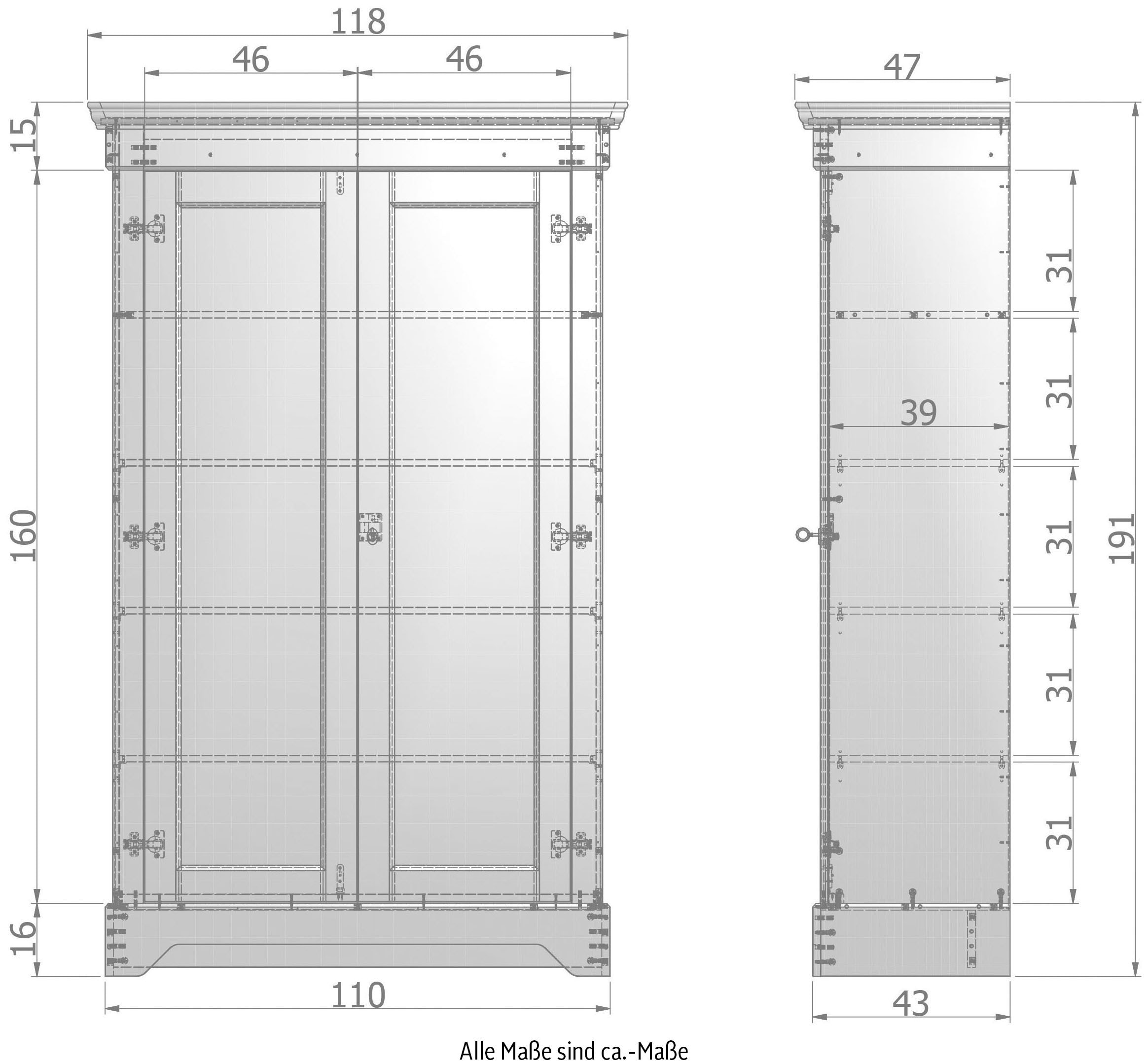 WOOOD Garderobenschrank »Isabel«, mit 4 Fachböden, H 191 cm x B 118 cm
