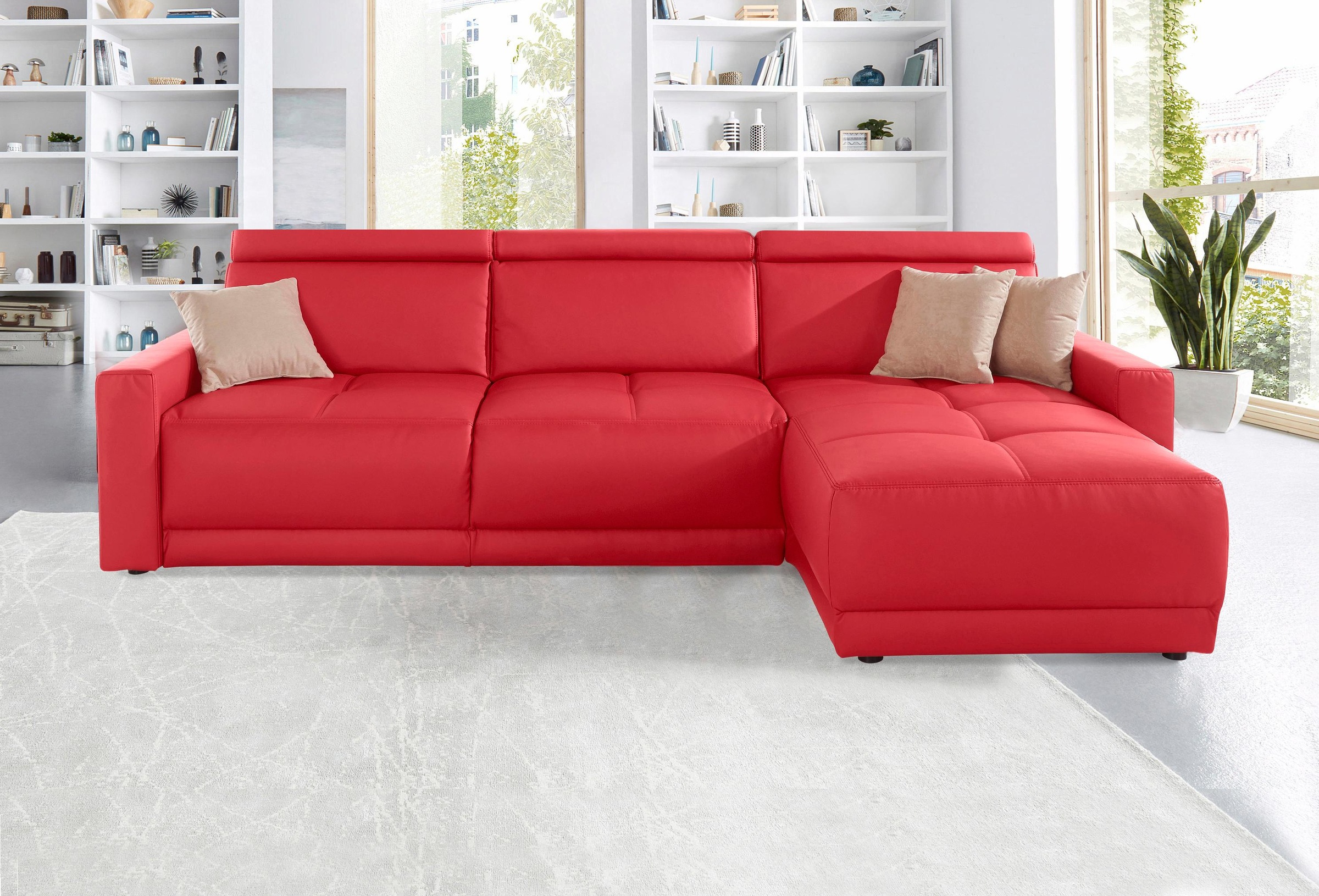 DOMO collection Ecksofa »Ava mit moderner Sitzheftung & toller Doppelnaht, komfortabel, L-Form«, mit Recamiere, inkl. Federkern, wahlweise mit Kopfteilverstellungen