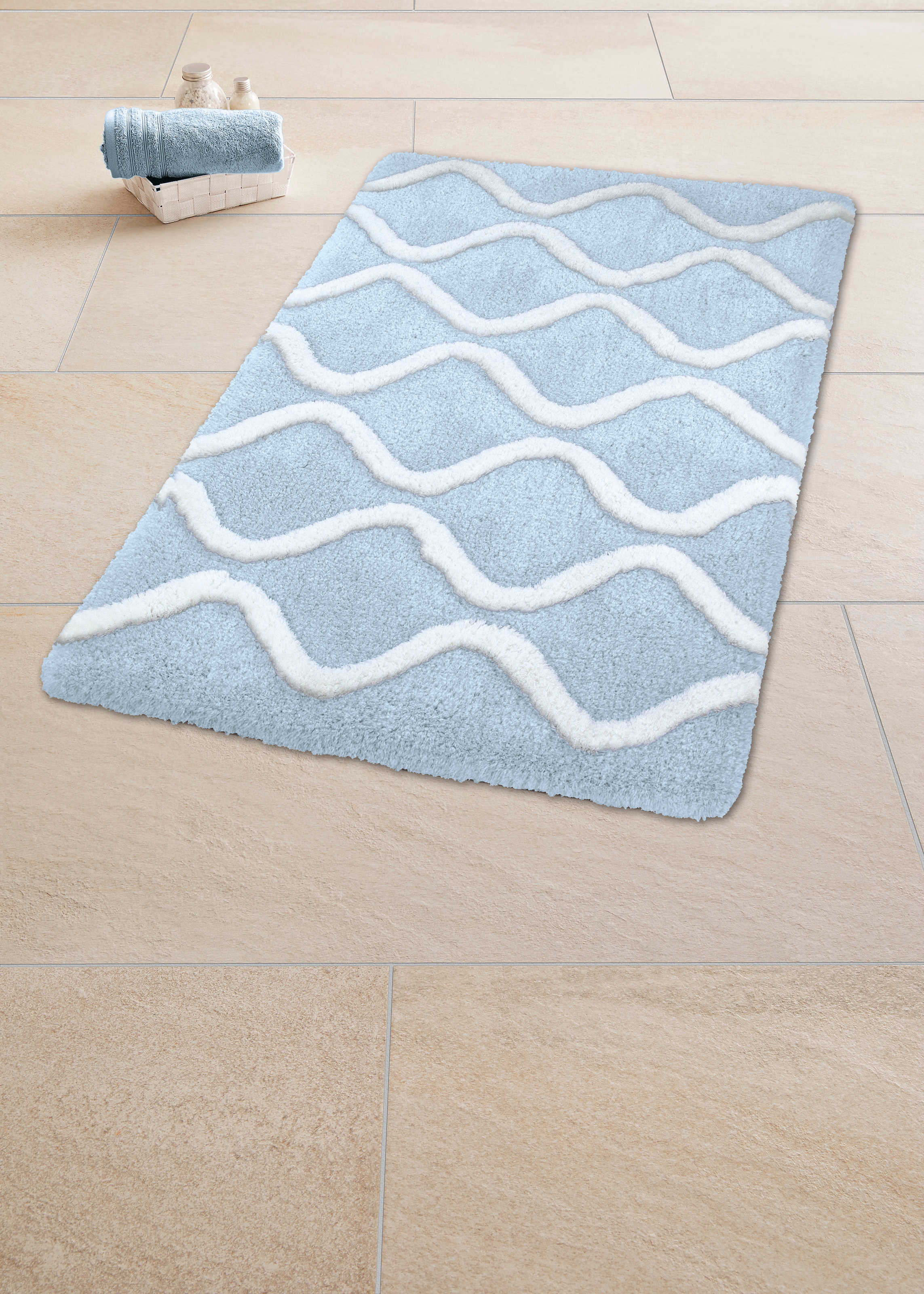 Kleine Wolke Badematte »Piana«, rutschhemmend beschichtet, fußbodenheizungsgeeignet, Badteppich, modernes Wellen 3D-Design