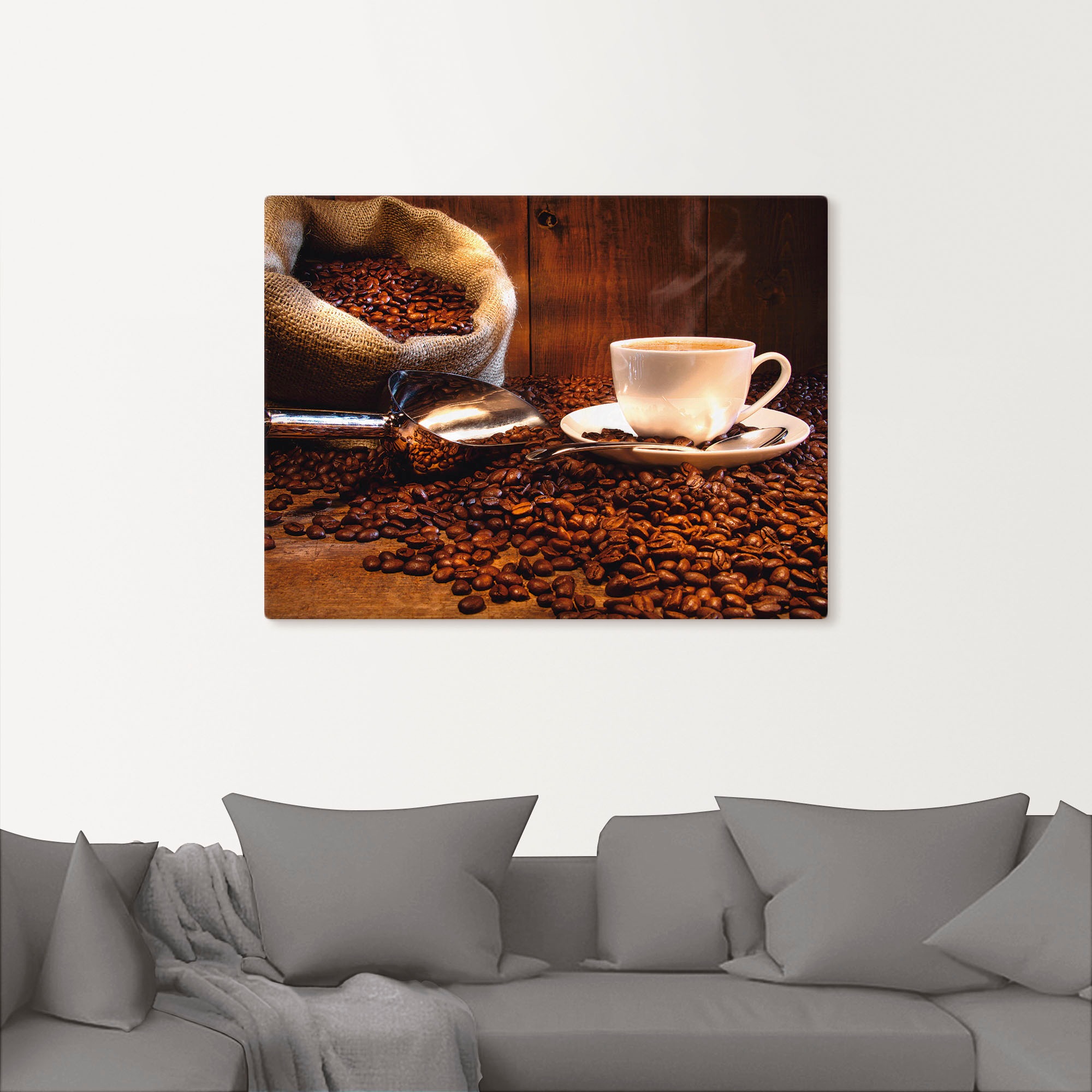 Artland Leinwandbild »Kaffeetasse und Leinensack auf Tisch«, Getränke, (1 S günstig online kaufen
