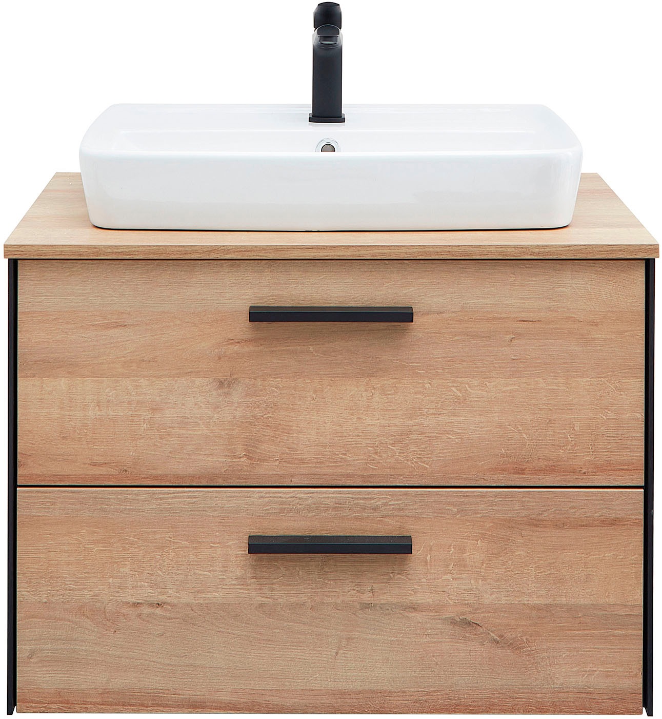 Saphir Badmöbel-Set »Quickset 395 2-teilig, Keramik-Aufsatzbecken mit LED-Spiegel«, (4 St.), Waschplatz 73 cm breit, 2 Schubladen, Waschtischplatte, Bad-Set