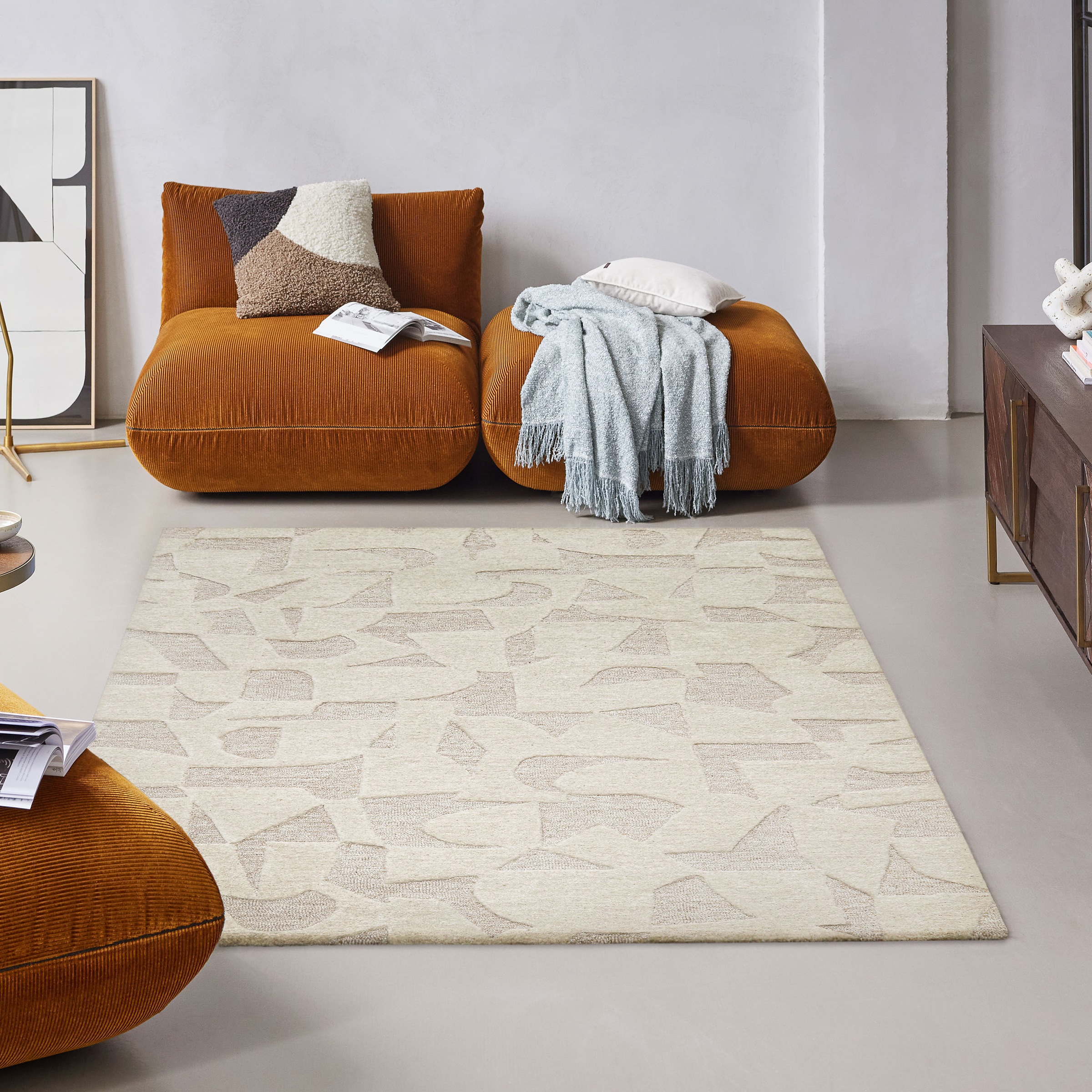Wecon home Teppich »Ocean State«, rechteckig, 10 mm Höhe, handgefertigt, gemustert, pflegeleicht, Wolle, Wohnzimmer, Esszimmer