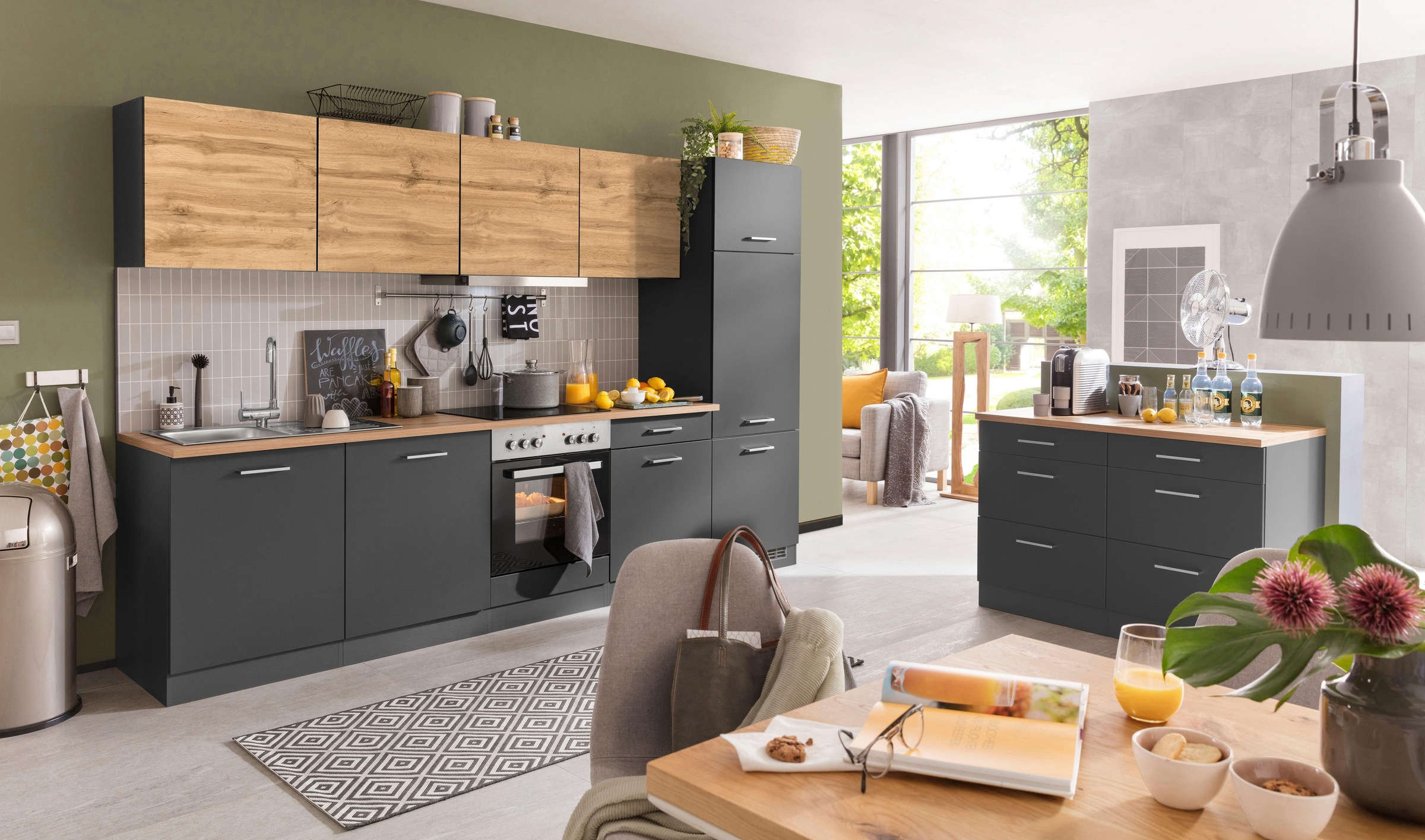 KOCHSTATION Küchenzeile »KS-Kehl«, mit E-Geräten, Breite 300 cm, inkl. Kühlschrank