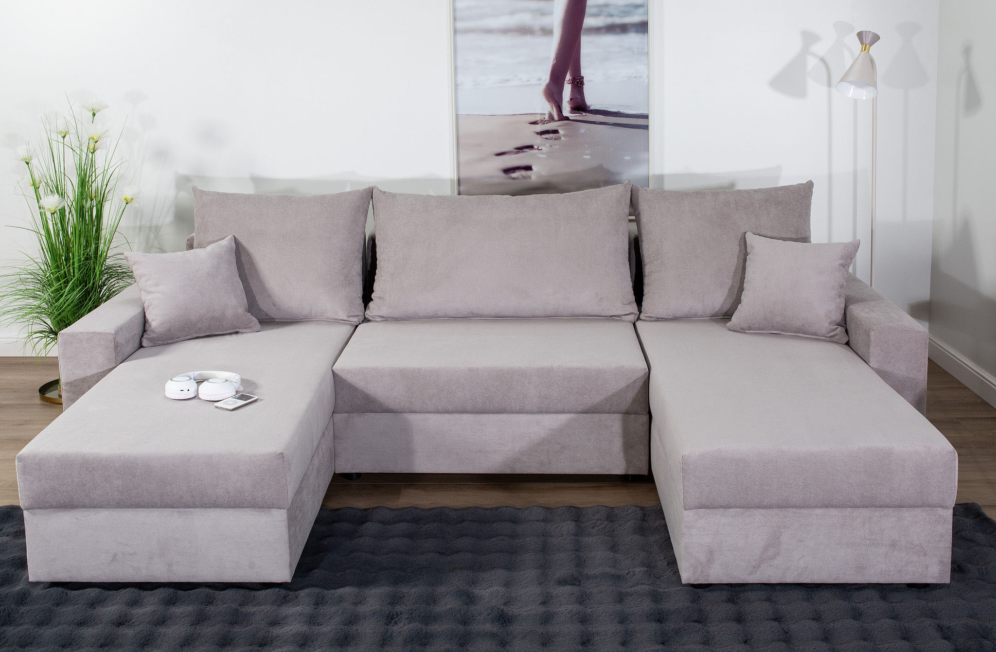 COLLECTION AB Wohnlandschaft »Pico U-Form, Breite 252, mit Schlaffunktion, Bettkasten & Zierkissen«, Liegefläche 117x220 cm