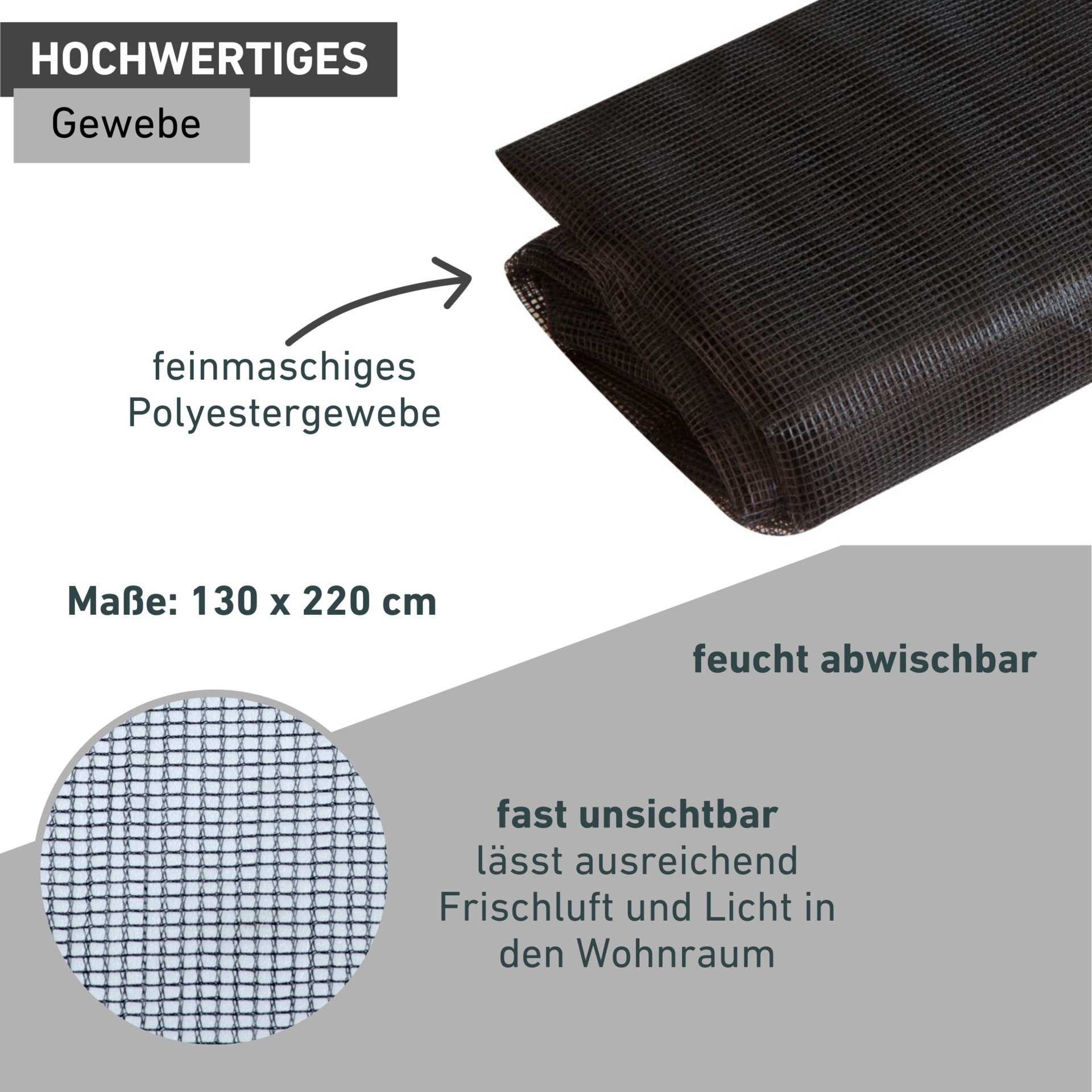 Windhager Fliegengitter-Gewebe »Plus für bodentiefe Fenster, Balkon- und Terrassentüren, ohne Bohren« 1 Stk. tlg. Insektenschutzgitter 130 x 220 cm, erhältlich in anthrazit, weiß