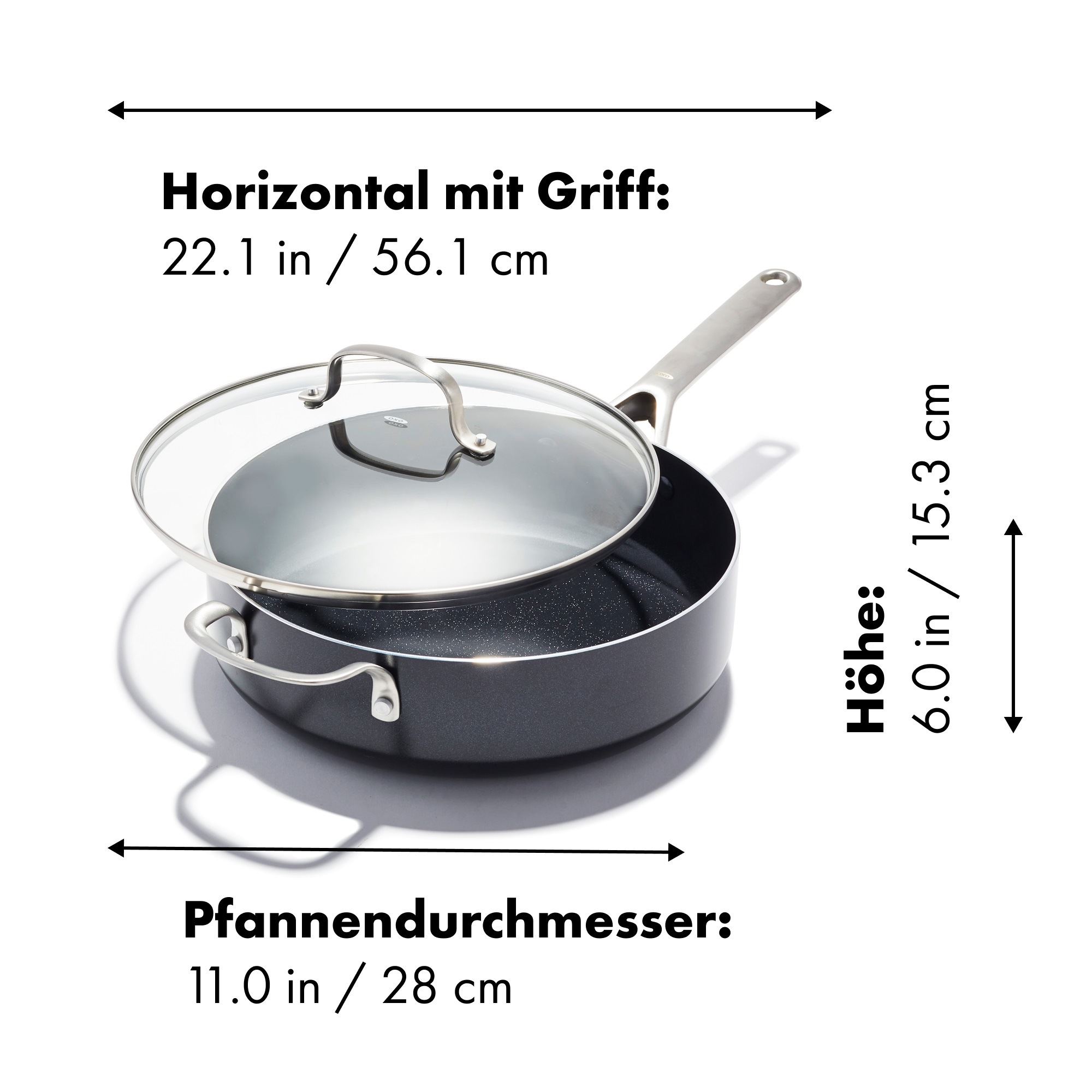 OXO Good Grips Servierpfanne »Antihaftbeschichtete Sautierpfanne mit Deckel« Aluminium 1 tlg. Anbraten, schwenken, köcheln — Kochen im Alltag mühelos gemacht