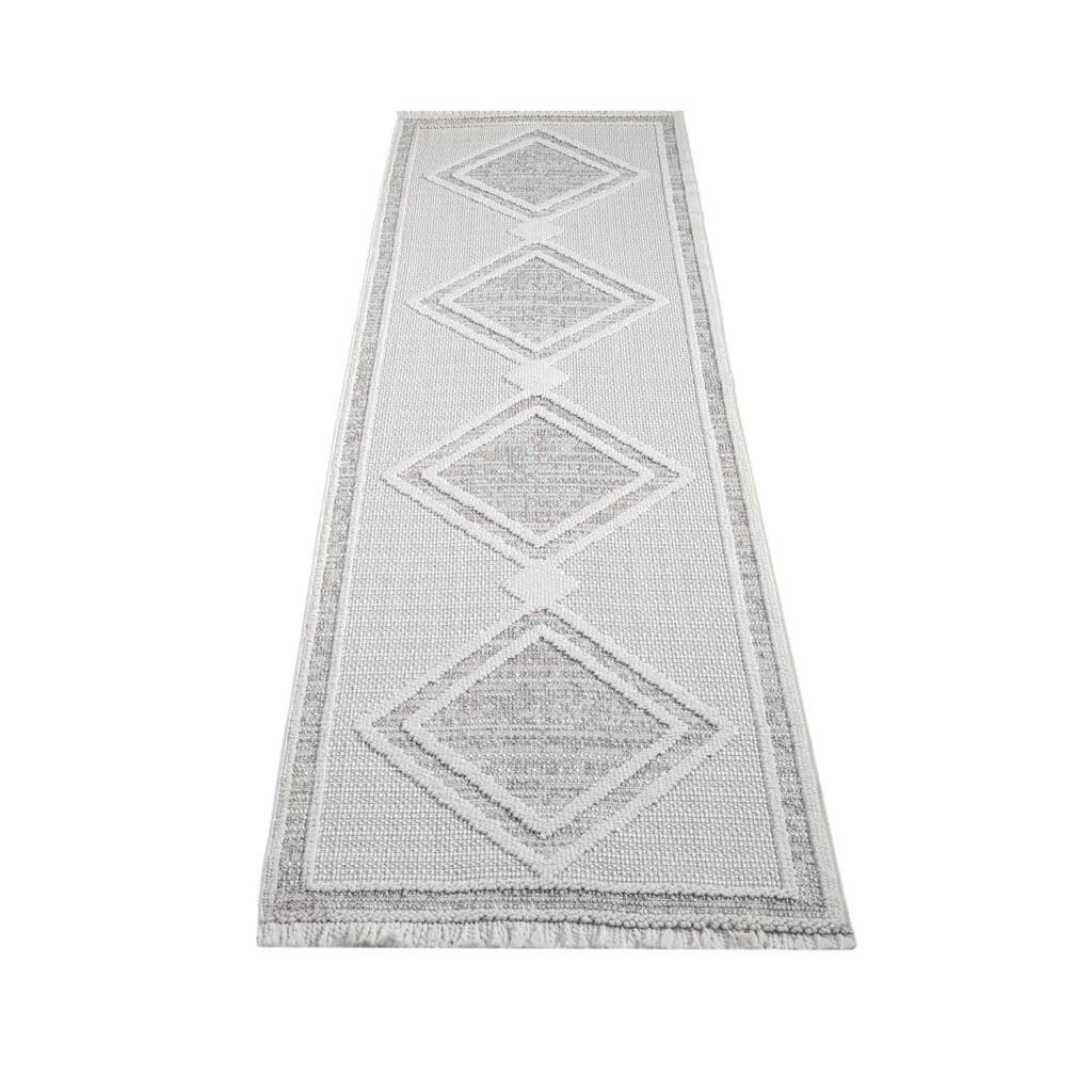 Carpet City Teppich »LINDO 8853«, rechteckig, 11 mm Höhe, Kurzflor, Hochtief-Muster/ 3D-Effekt, Fransen, Boho-Stil, Wohnzimmer