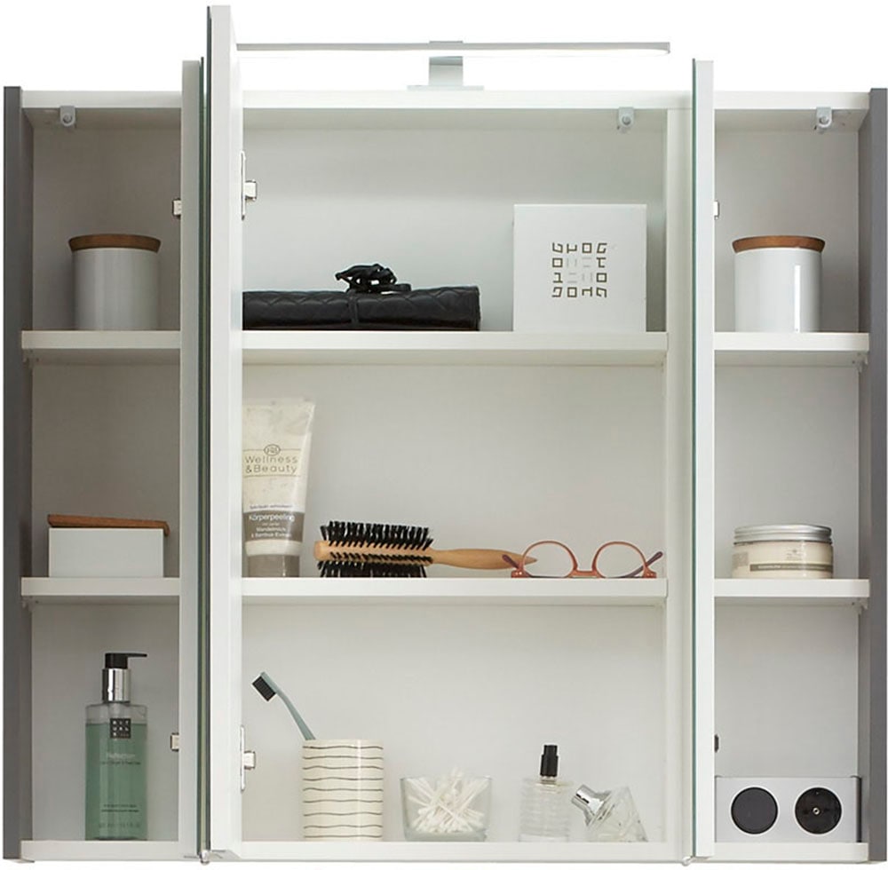 Saphir Badmöbel-Set »Quickset 3-teilig, Keramik-Waschtisch und LED-Spiegelschrank«, (5 St.), mit Midischrank, 2 Türen, 1 Nische, 2 Schubladen, inkl. Türdämpfer