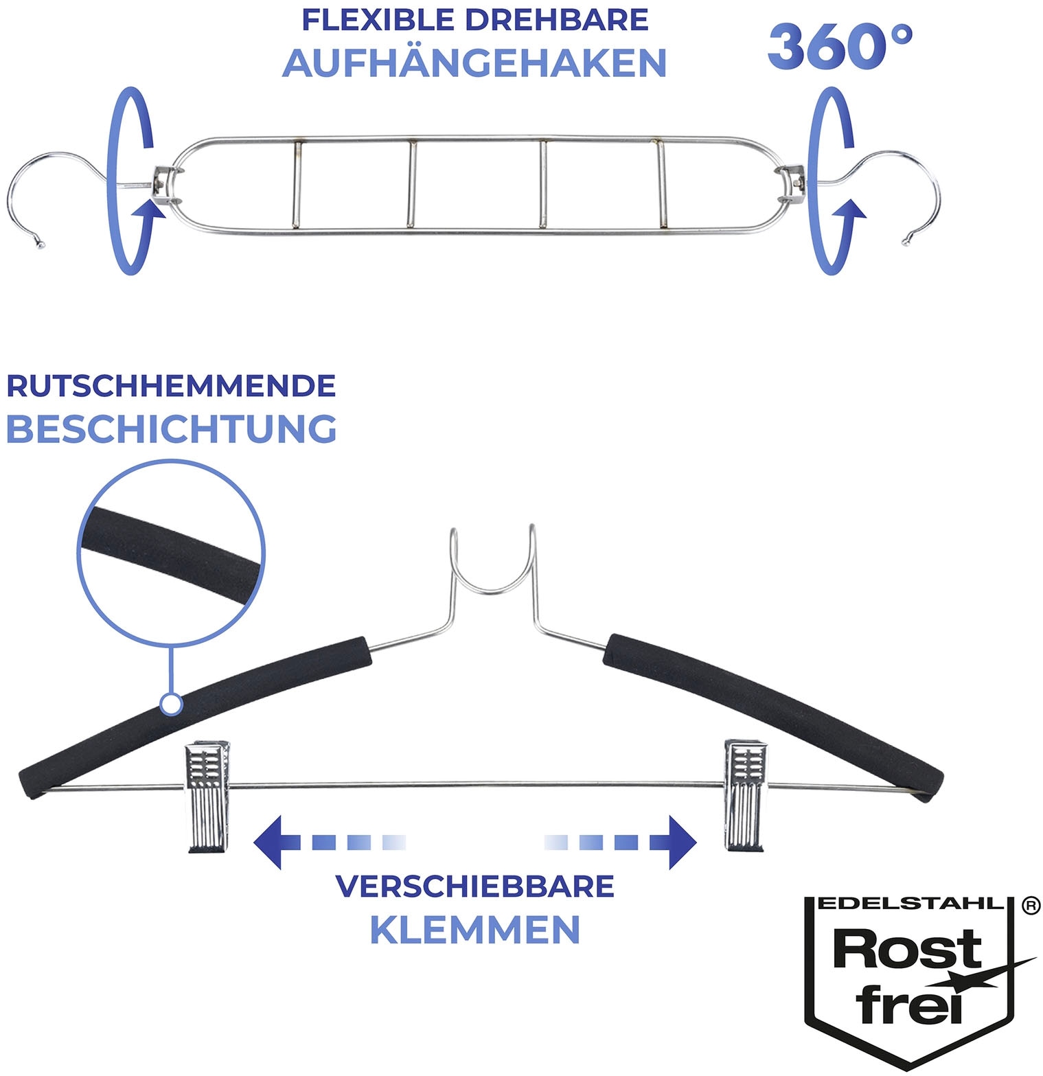 WENKO Kleiderbügel, (Set, 4 tlg.), Edelstahl, 4er-Set, platzsparendes Kleiderbügelsystem aus Edelstahl