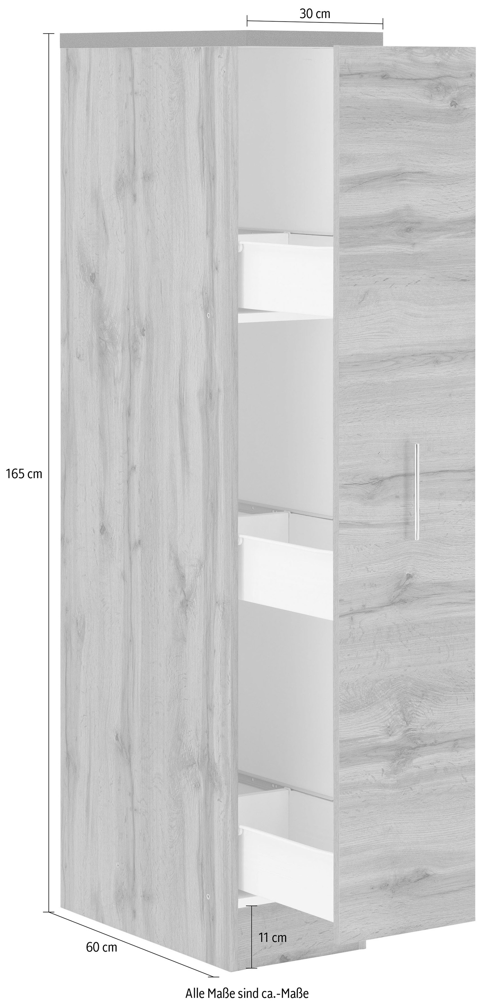 KOCHSTATION Apothekerschrank »KS-Colmar«, 30 cm breit, 165 cm hoch, mit 3 Ablagen, mit Metallgriff