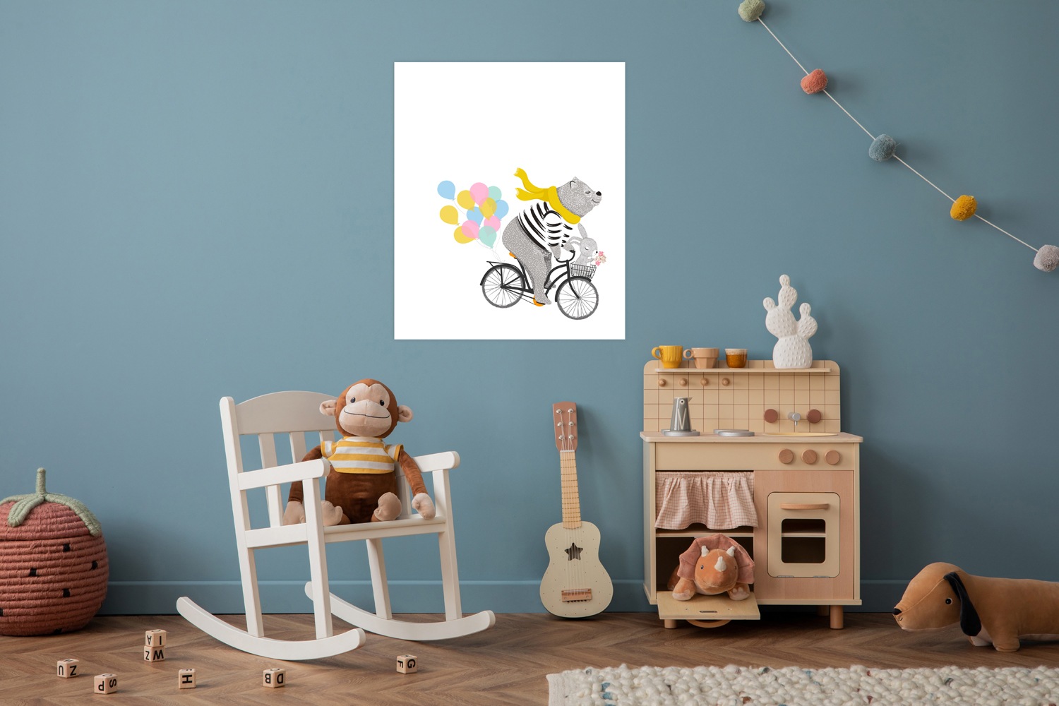 Lüttenhütt Poster »Bär mit Hase auf Fahrrad«, Fahrräder-Fahrzeuge-Fantasy-Luftballon-Tiere, (1 St.), HD Premium Druck