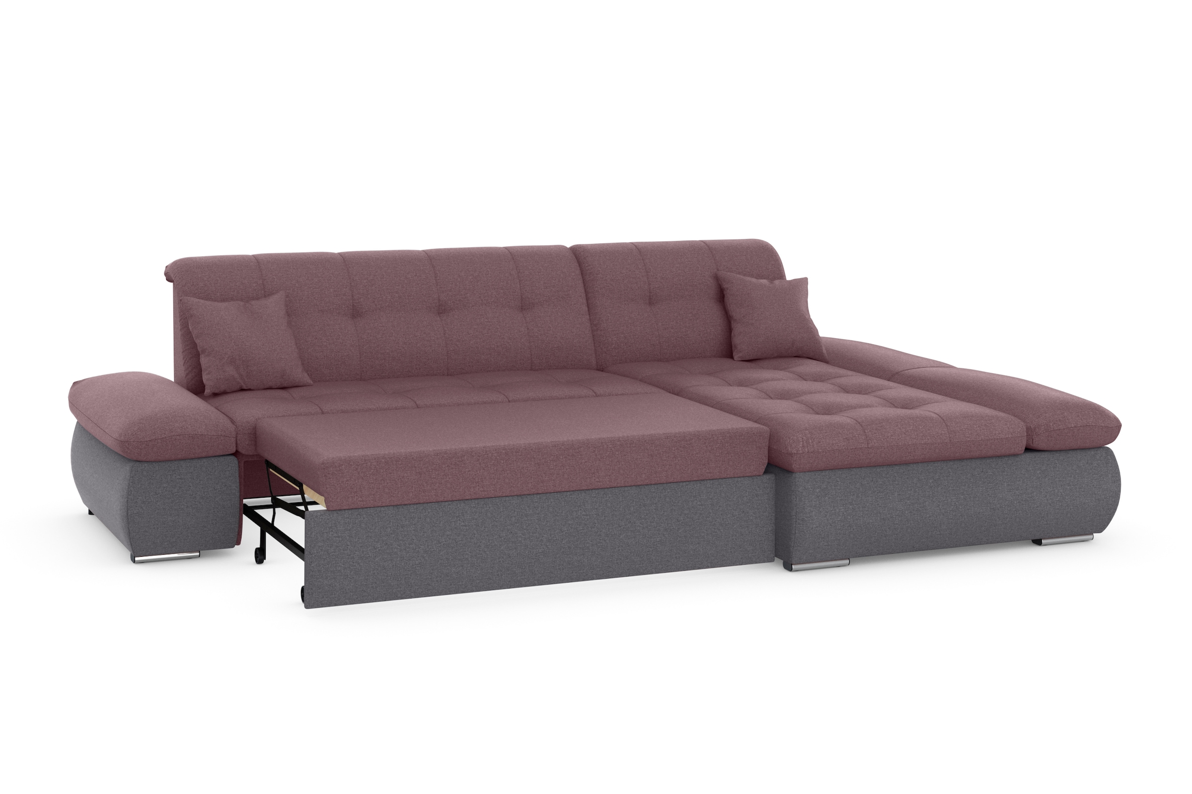 DOMO collection Ecksofa »Moric, L-Form, XXL-Sofa - Breite 300cm«, wahlweise mit Bettfunktion und Armteilverstellung, grau-beere