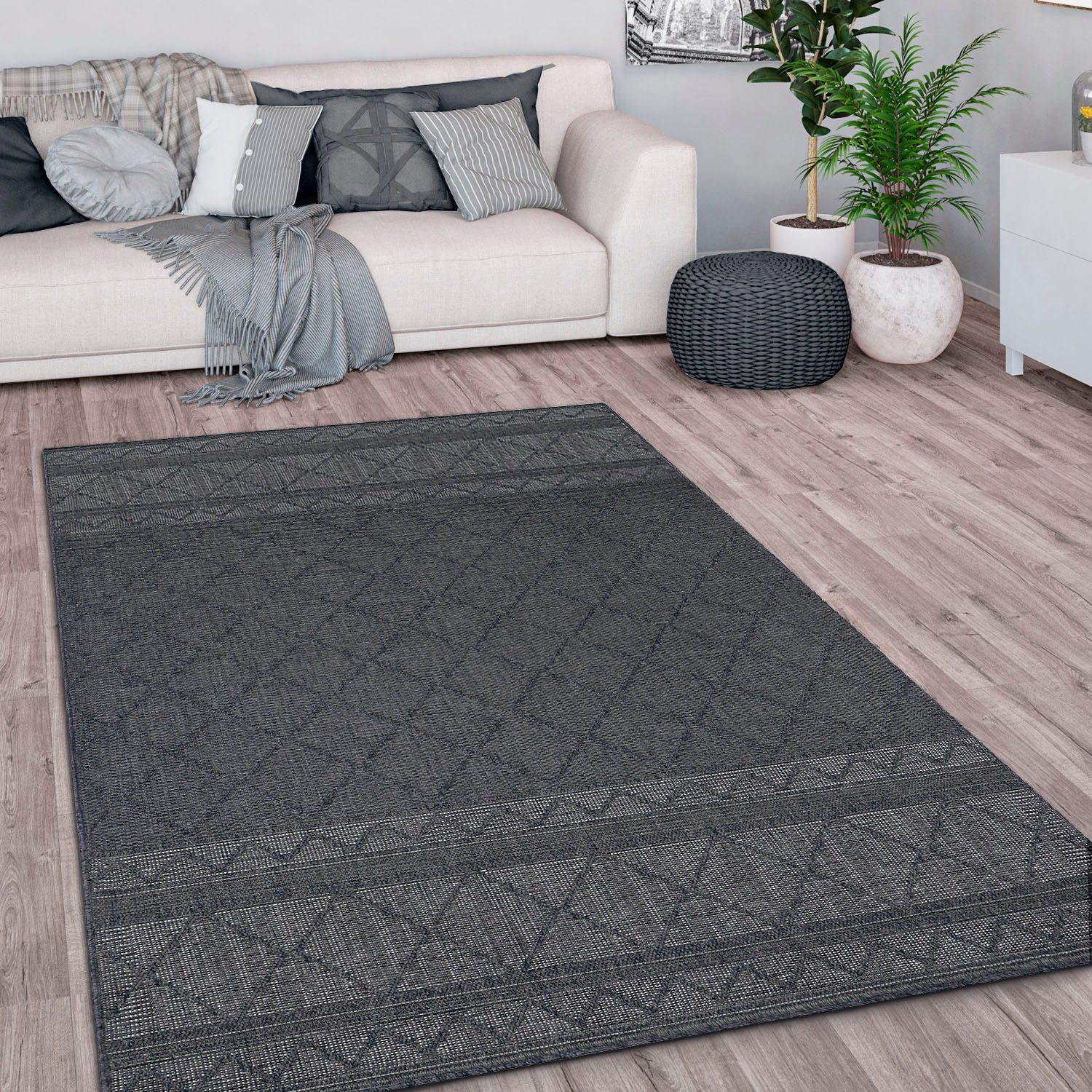 Paco Home Teppich »Vermont 191« rechteckig 4 mm Höhe Flachgewebe, modernes Design mit Rauten, gesteift, Outdoor geeignet
