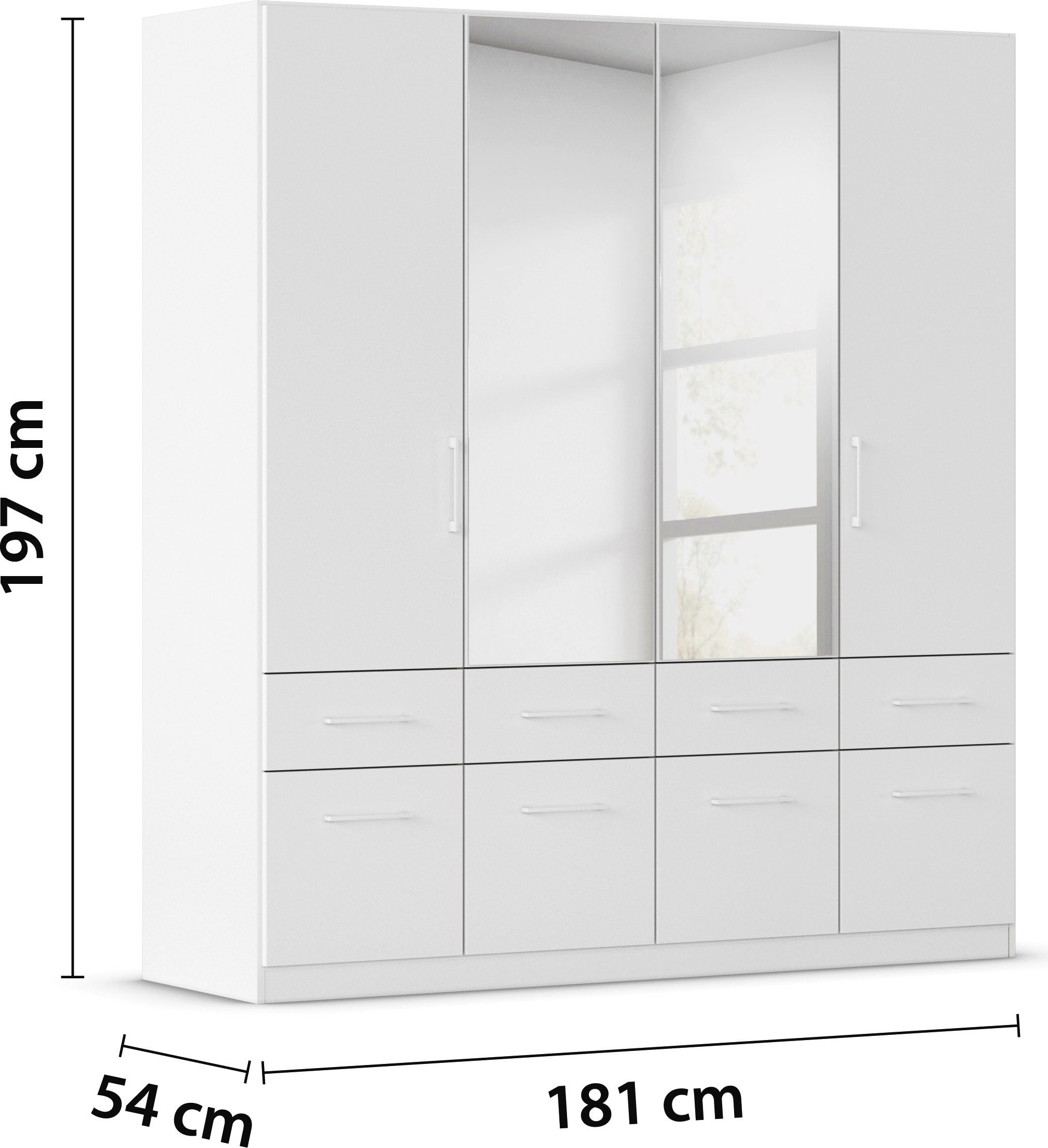 rauch Kleiderschrank »Kleiderschrank Schrank Garderobe Wäscheschrank DUNDEE«, (mit 3 Griff-Varianten), Schubladen in zwei Höhen, optional mit Spiegel MADE IN GERMANY