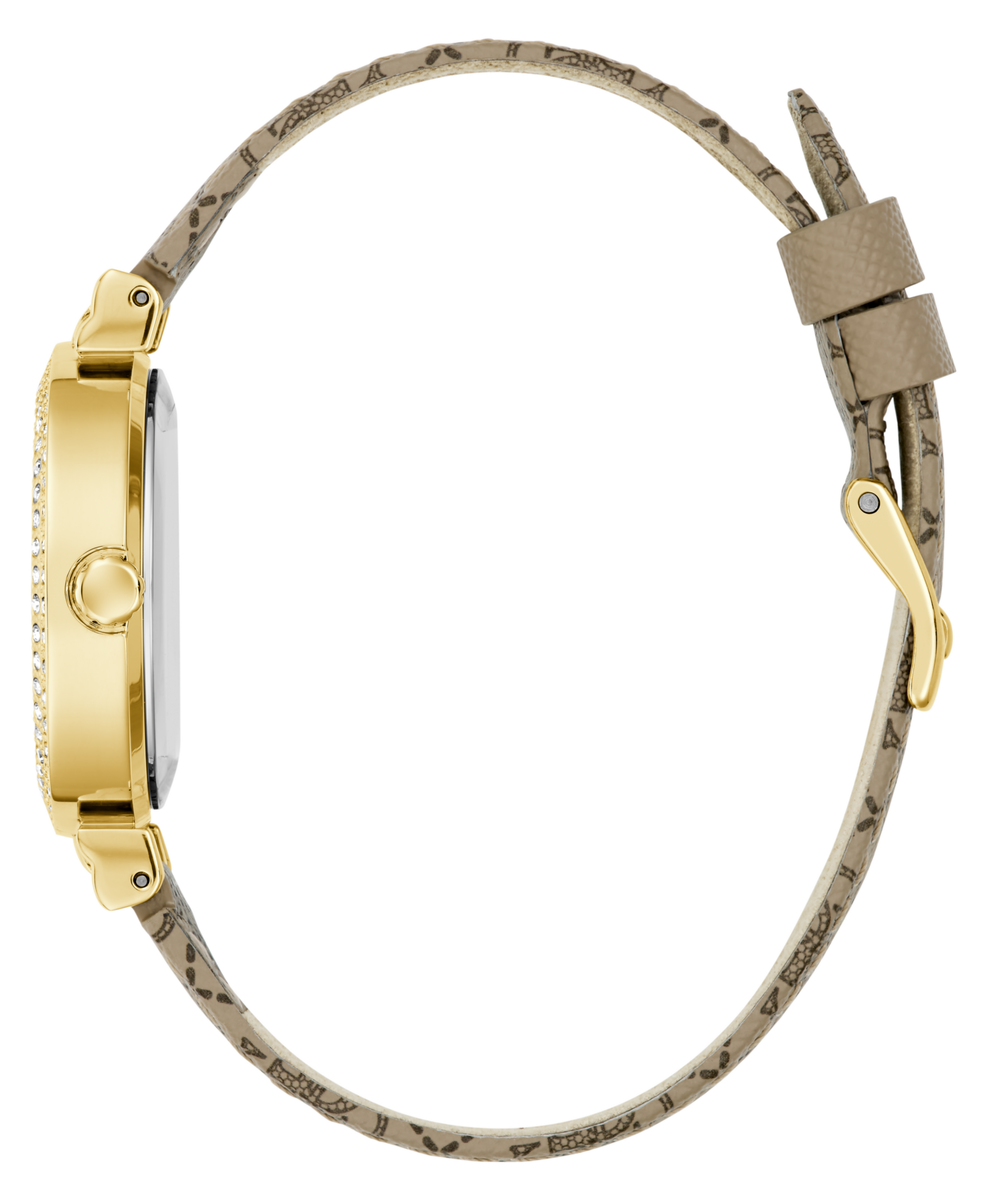 Guess Quarzuhr »IVY«, Armbanduhr, Damenuhr, Lederarmband, Kristallsteine