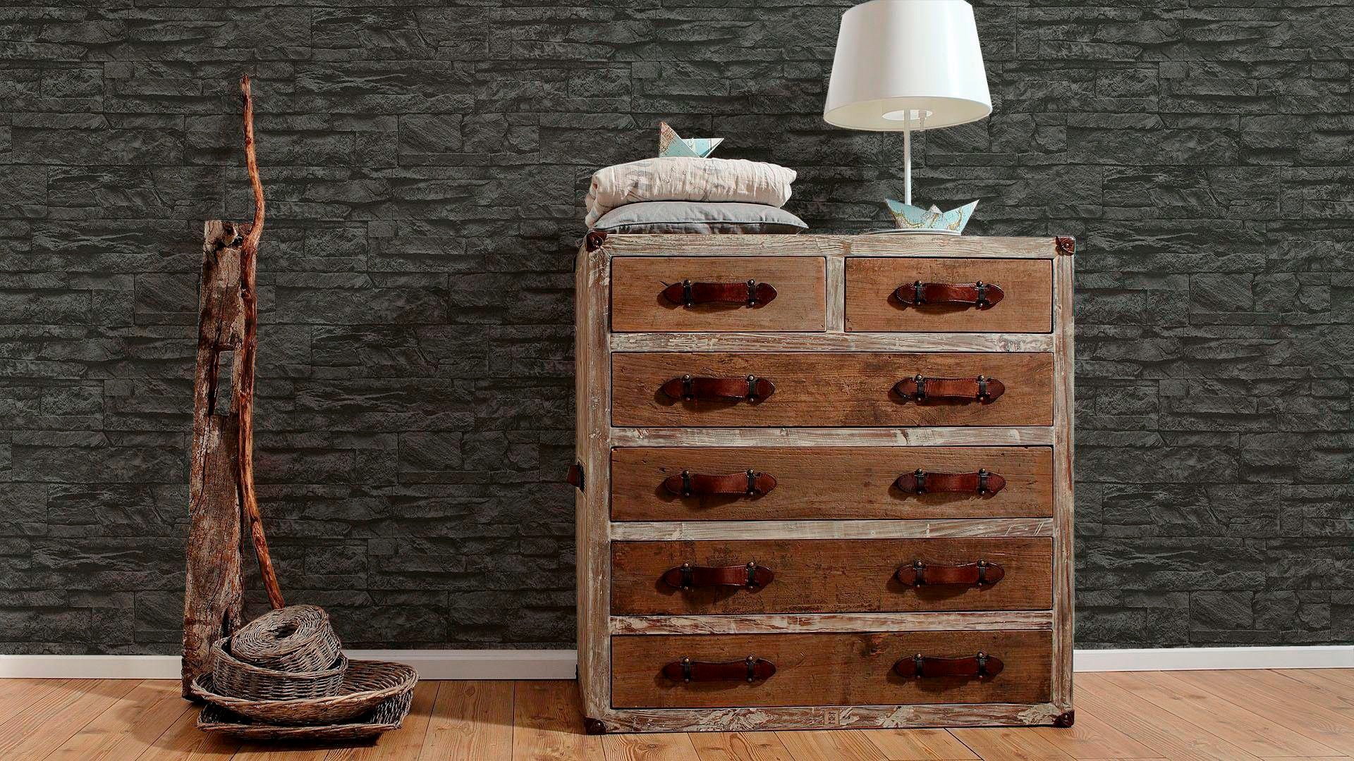 living walls Vinyltapete »Best of Wood`n Stone 2nd Edition«, Steinoptik-gemustert-Motiv, Modern Tapete Stein Tapeten Wohnzimmer Schlafzimmer Küche Flur Design