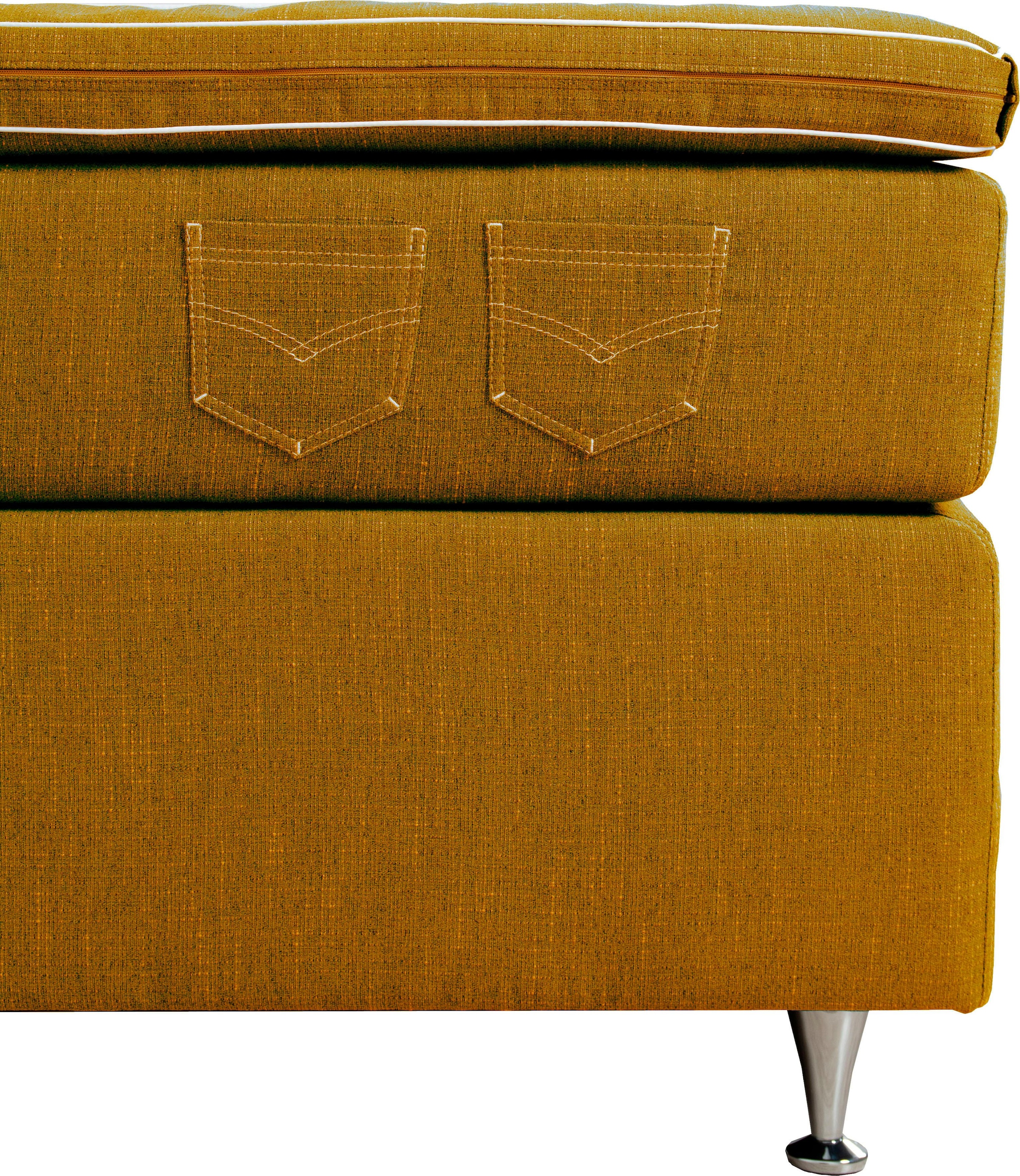 INOSIGN Boxspringbett »Zahara«, inkl. Topper, besonderes Highlight: aufgenähten Jeanstaschen - Optik