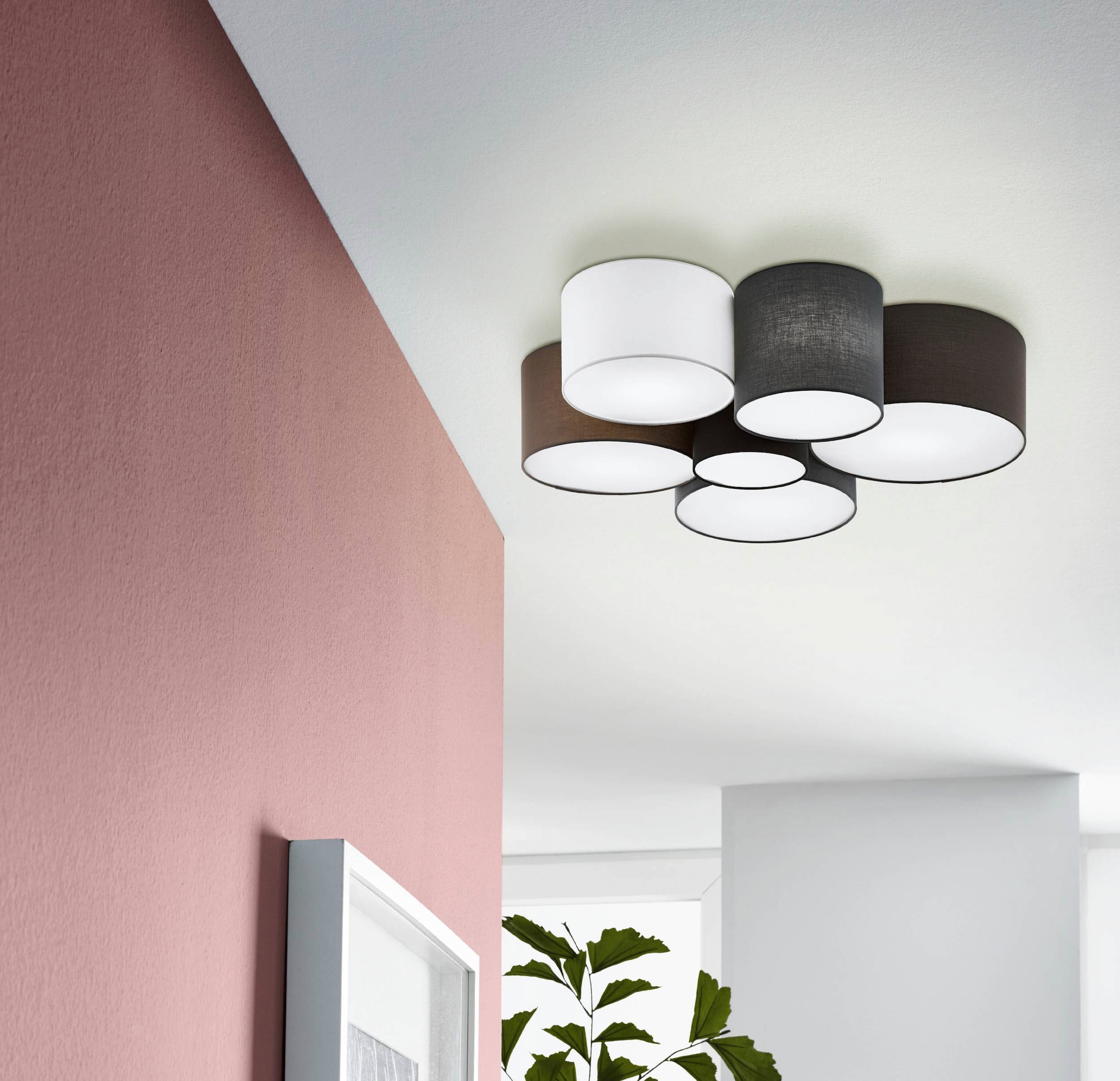 EGLO Deckenleuchte »PASTORE«, 6 flammig, Leuchtmittel E27 | ohne Leuchtmittel, Textil Deckenleuchte 6-flammig, E27, dimmbar, Stoff Schlafzimmerlampe