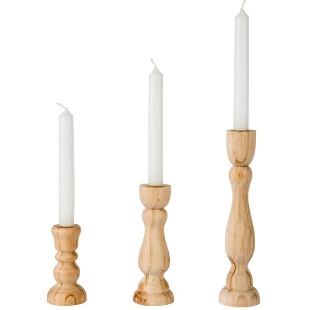 Kerzenhalter »Ricco«, (Set, 3 St.), aus Holz, Höhe ca. 11 cm + 17 cm + 25 cm  auf Rechnung kaufen