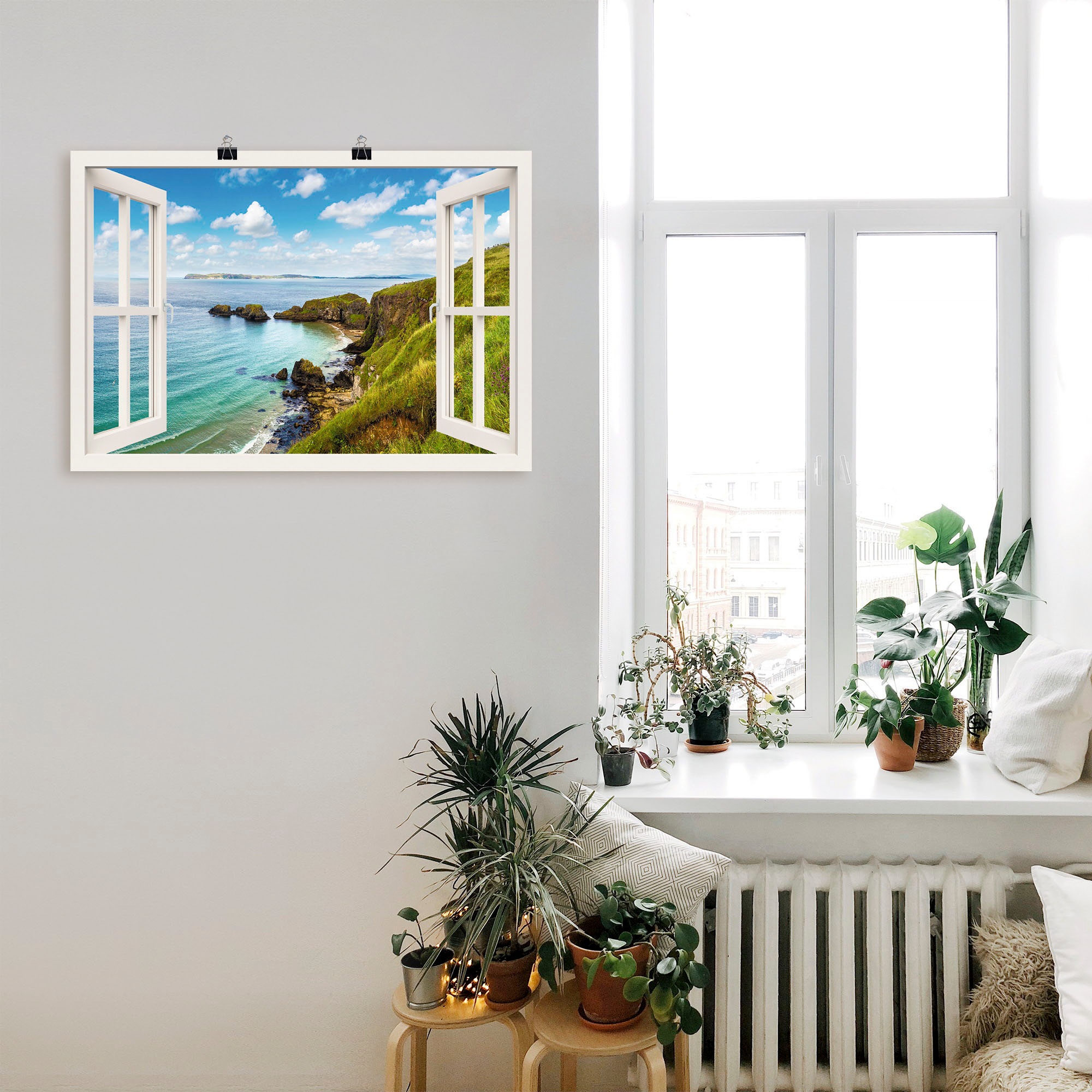 Artland Wandbild »Küstenweg in Nordirland durchs Fenster«, Meer Bilder, (1 St.), als Leinwandbild, Wandaufkleber oder Poster in versch. Größen
