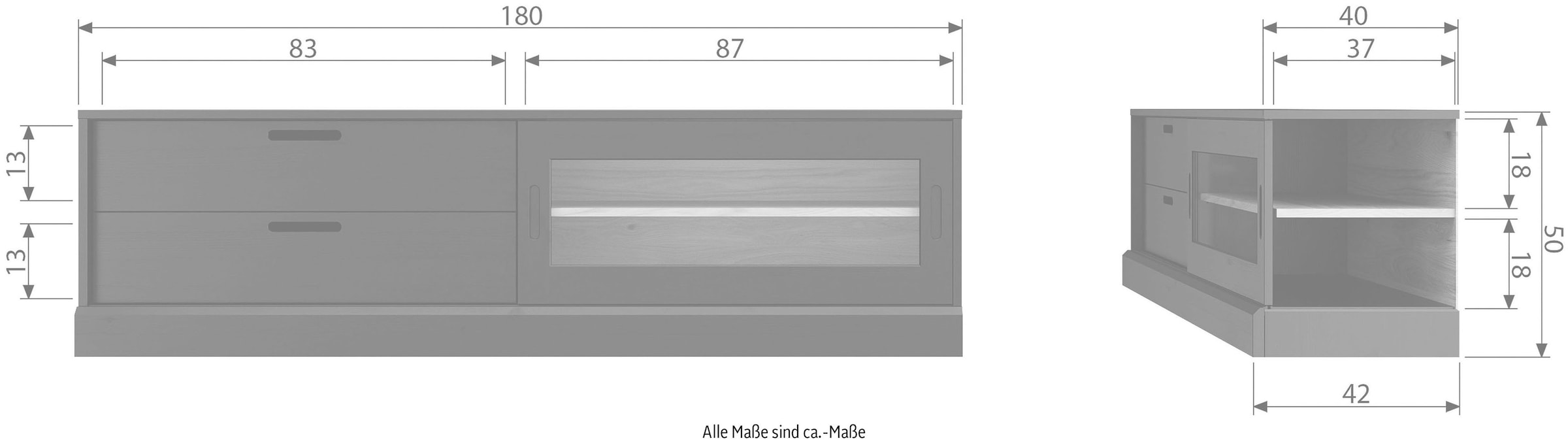 WOOOD Lowboard »James TV-Kommode«, Kommode, Glastür, H 50 cm x B 180 cm x T 40 cm