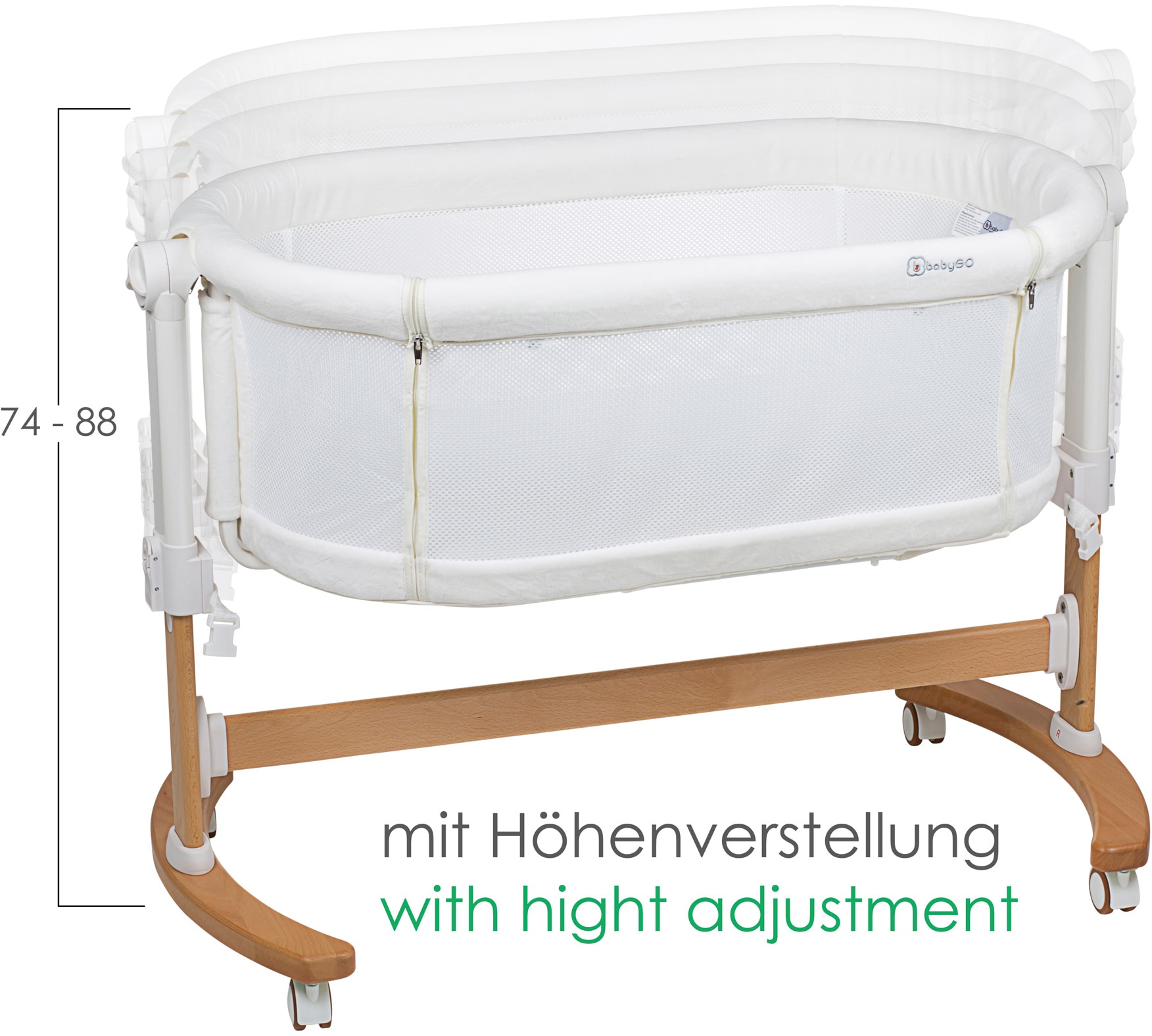 BabyGo Beistellbett »Amila, beige white«, mit Schaukelfunktion