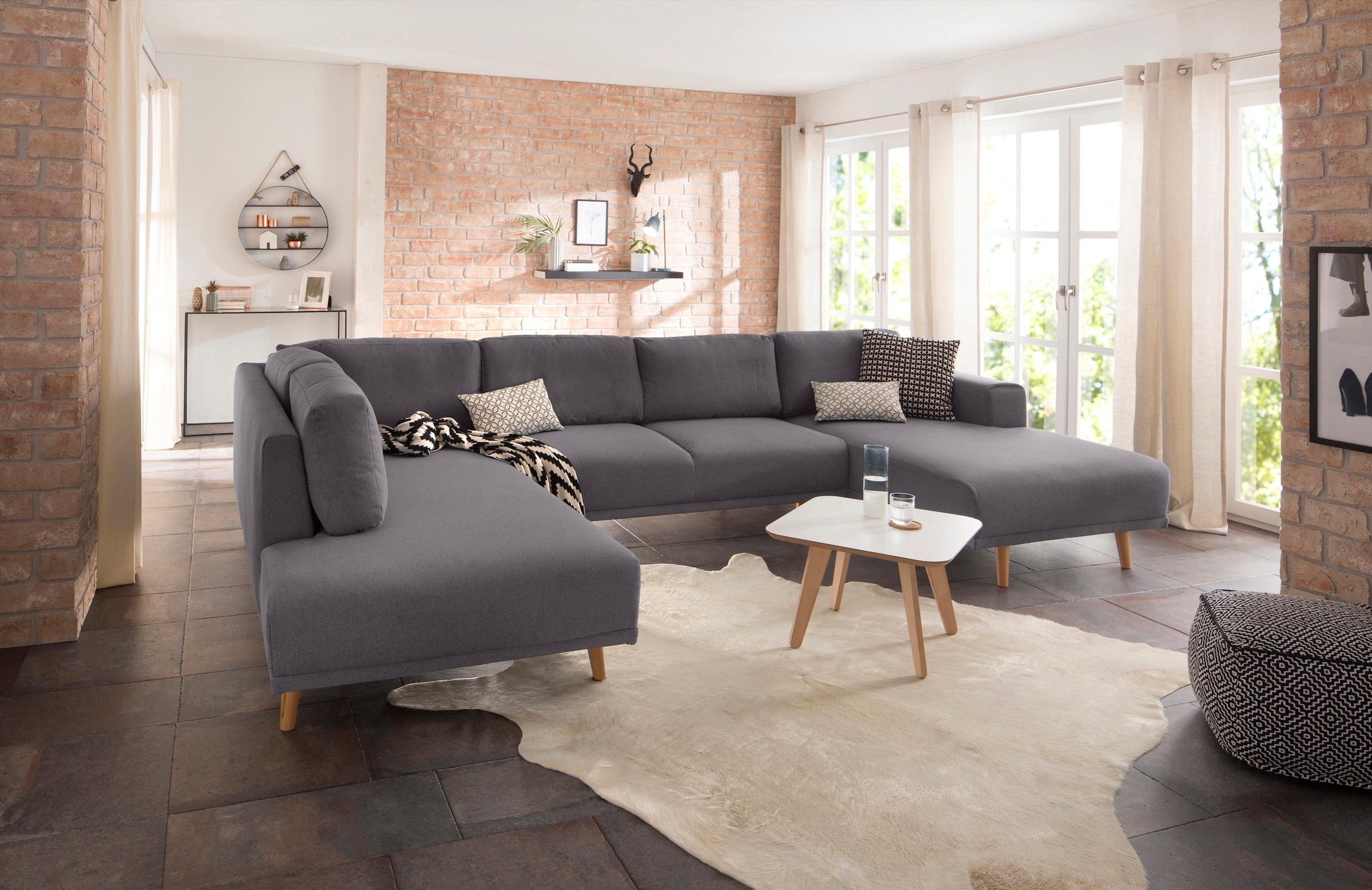 Home affaire Wohnlandschaft »Lasse U-Form«, im scandinavischem Stil mit Holzfüßen