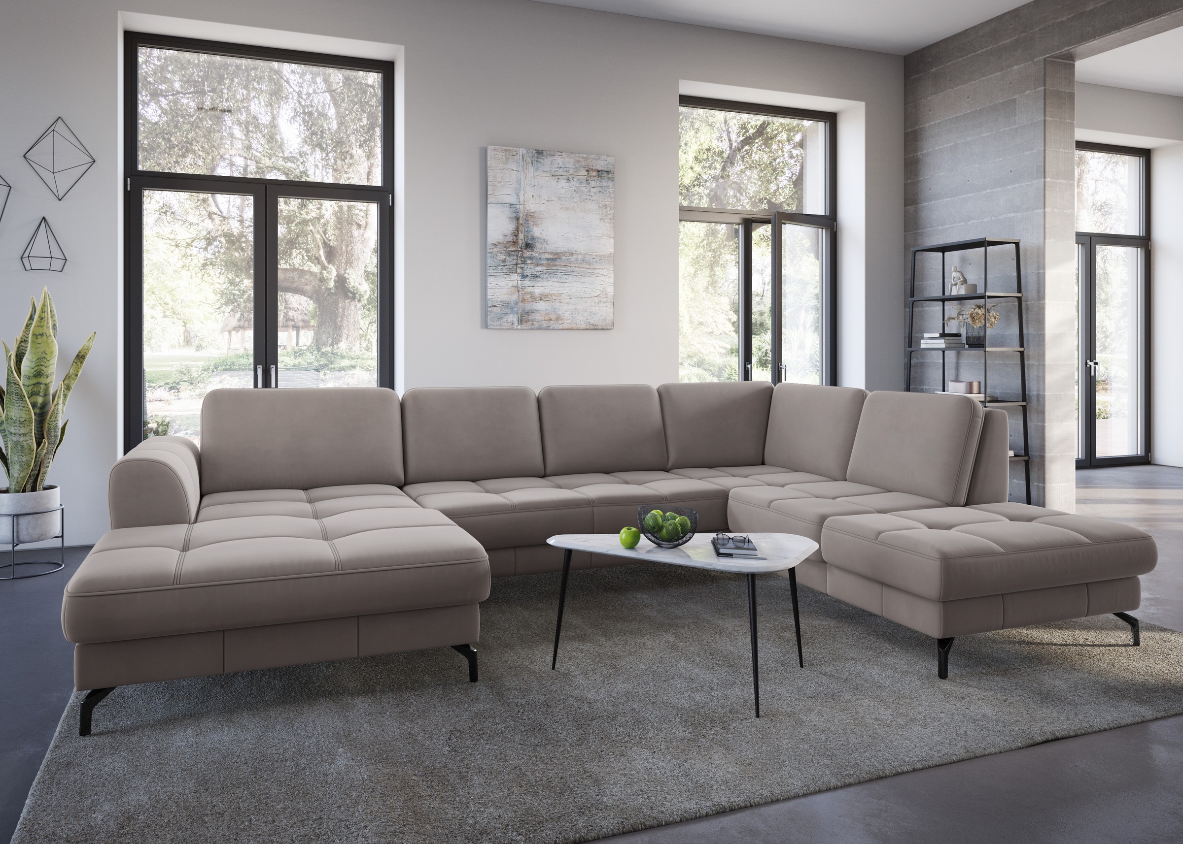 sit&more Wohnlandschaft »Bendigo U-Form«, inklusive Sitztiefenverstellung, Bodenfreiheit 12 cm, in 2 Fußfarben