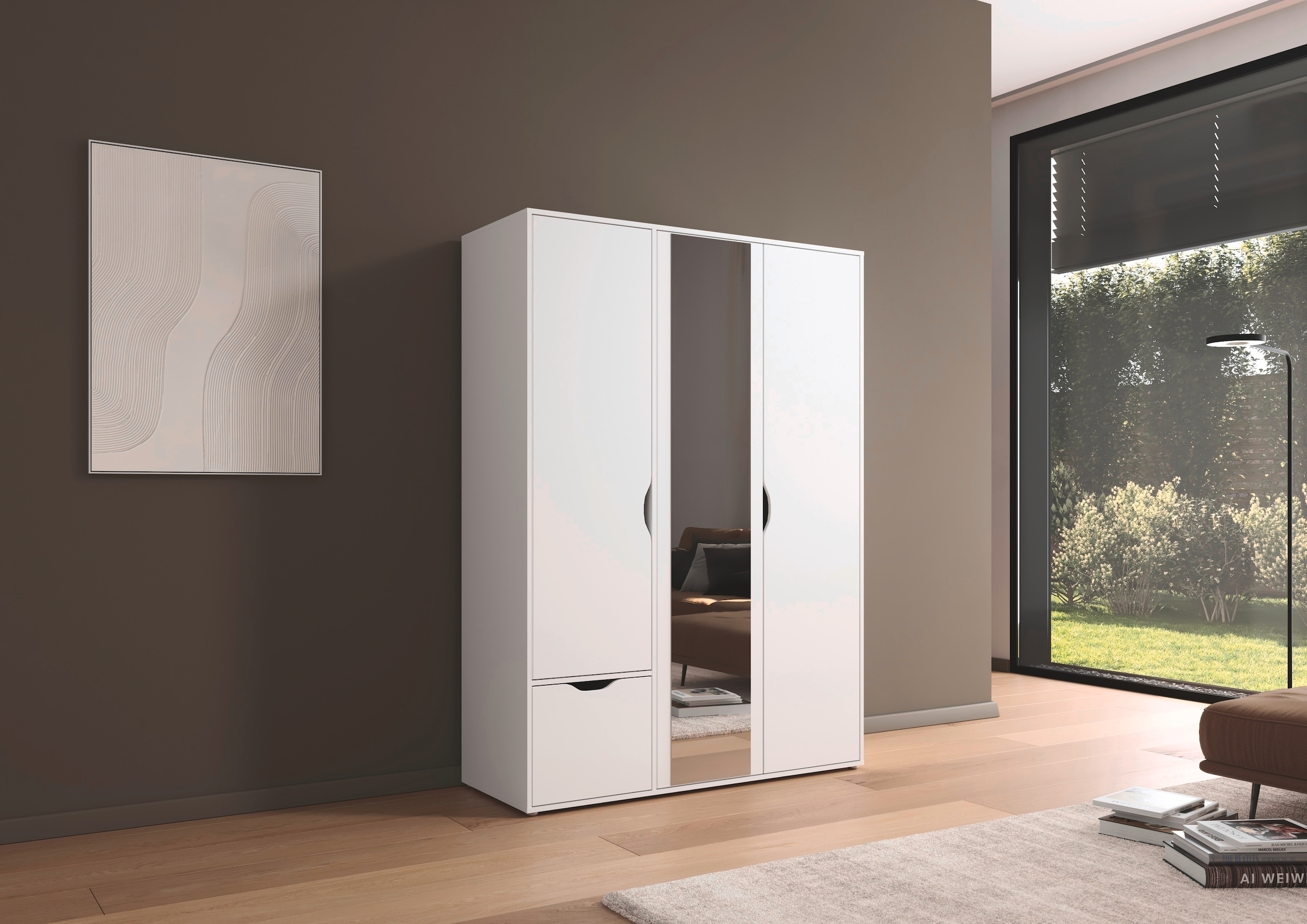 rauch Drehtürenschrank »Kleiderschrank Schrank Garderobe Wäscheschrank NARAI mit Schubladen«, (in 3 verschiedenen Ausstattungen BASIC/CLASSIC/PREMIUM), Griffausfräsungen für eine grifflose Optik TOPSELLER MADE IN GERMANY