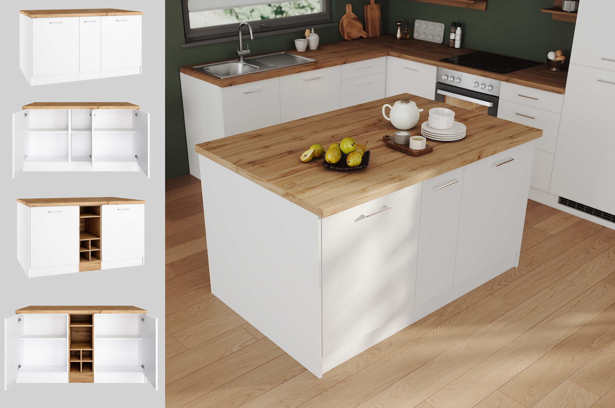 KOCHSTATION Kücheninsel »KS-Milan«, Stellmaß 153/100 cm, viel Stauraum, Lebensmittelpunkt: Küche