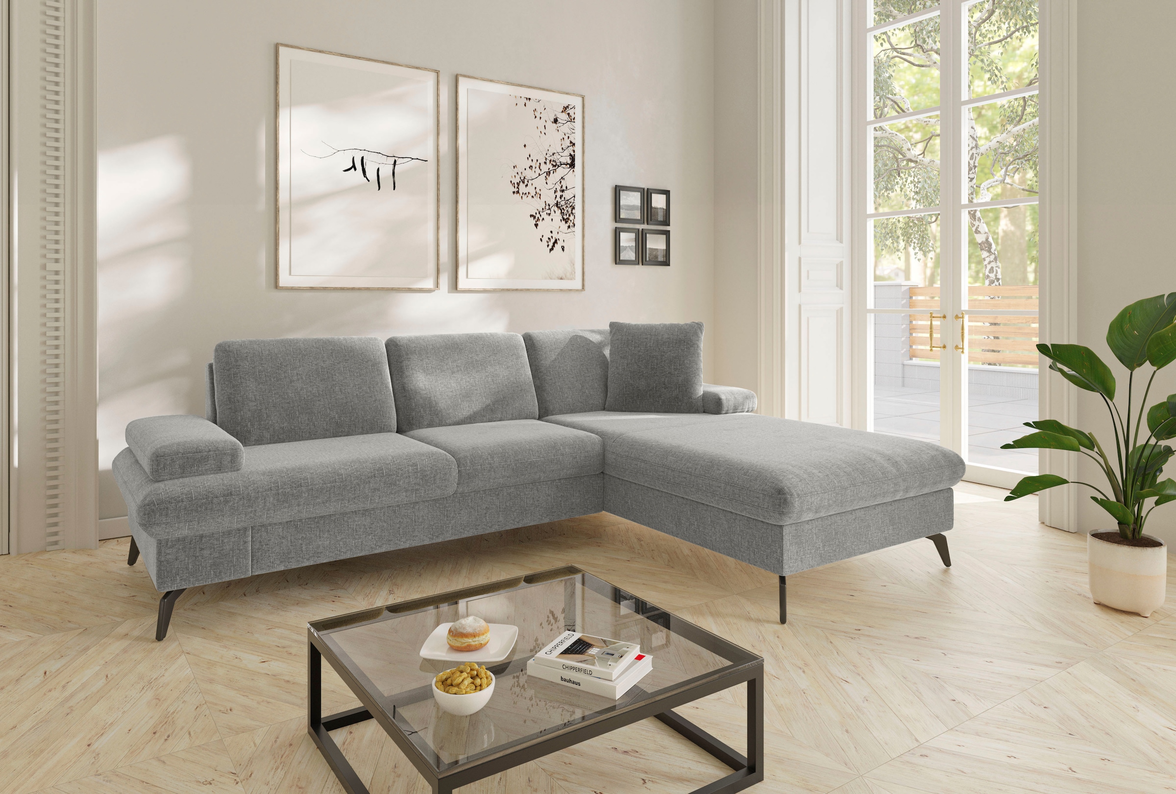 sit&more Ecksofa »Morris Jubi L-Form«, inkl. Armteilfunktion und 1 Zierkissen, wahlweise mit Bettfunktion